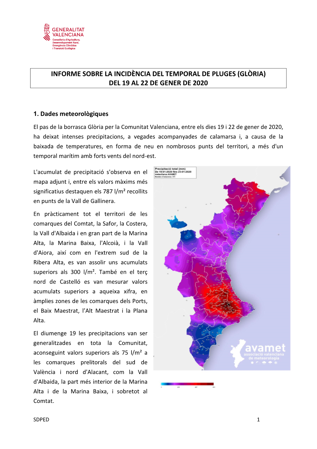 Informe Sobre La Incidència Del Temporal De Pluges Gloria Del 19 Al