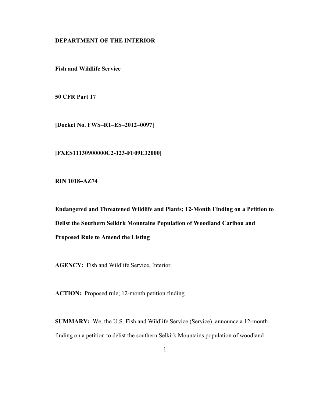 Southern Mountain Caribou Proposed Listing