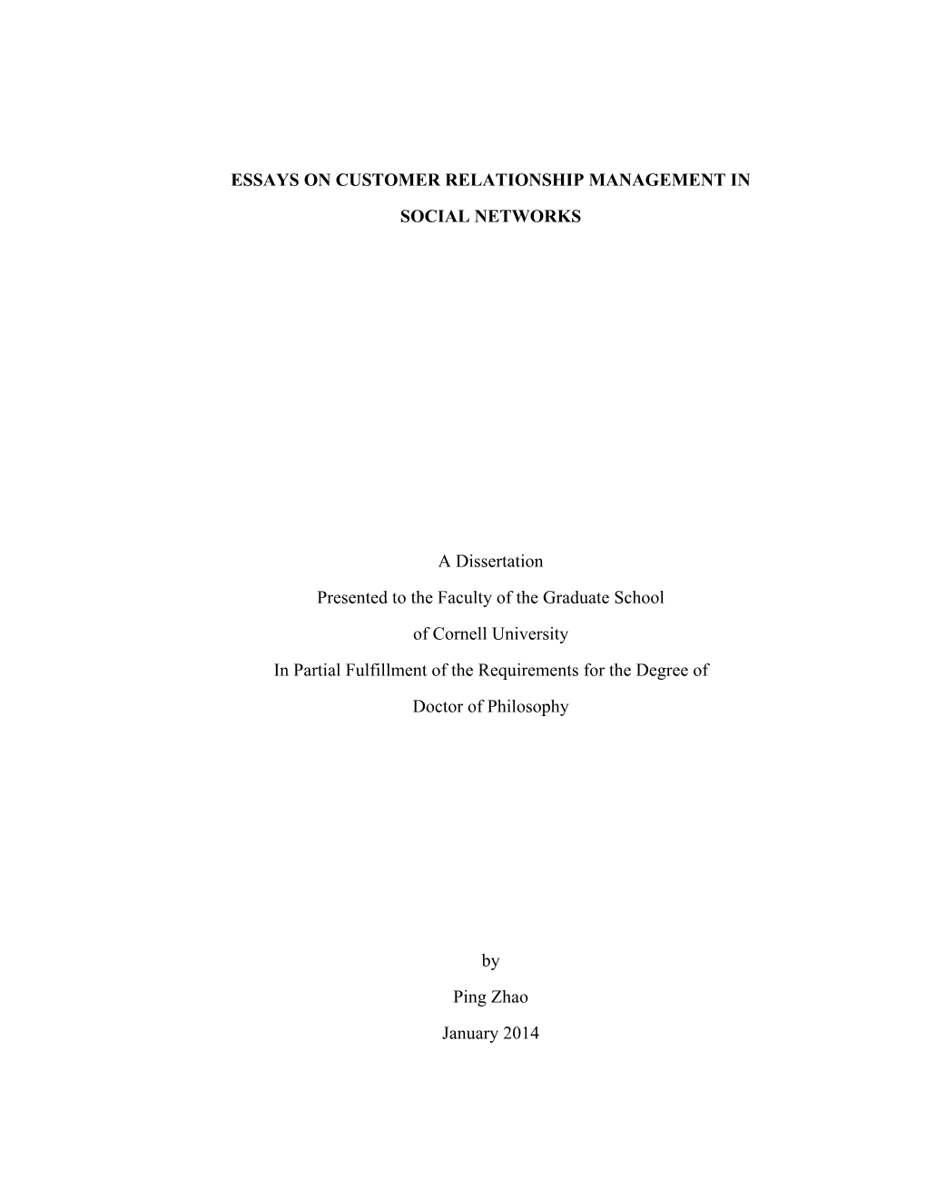 Essays on Customer Relationship Management in Social Networks