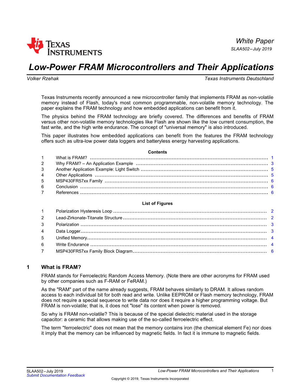 Low-Power FRAM Microcontrollers and Their Applications Volker Rzehak