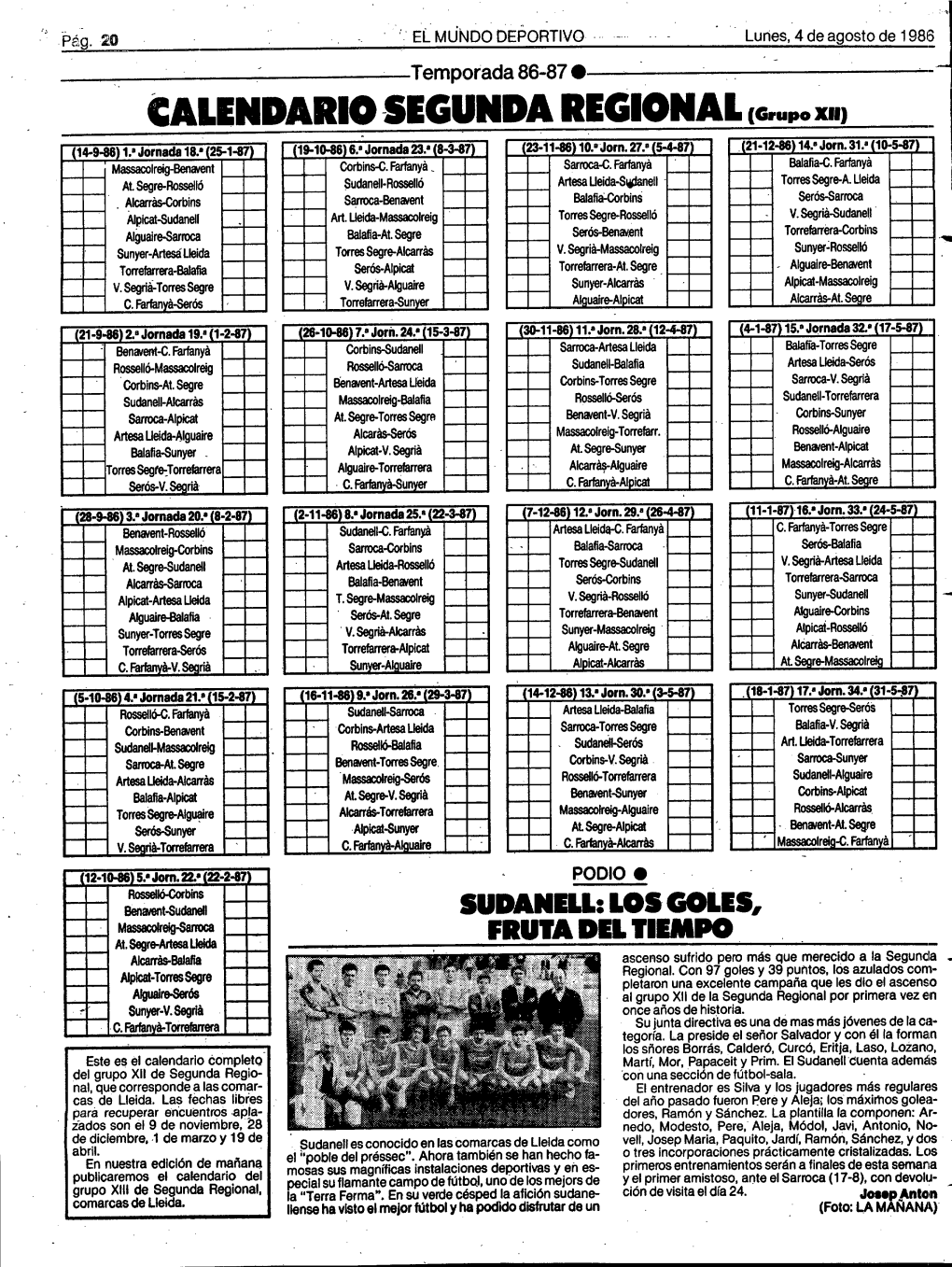 CALENDARIO SEGUNDA REGIONAL (Grupo XII)