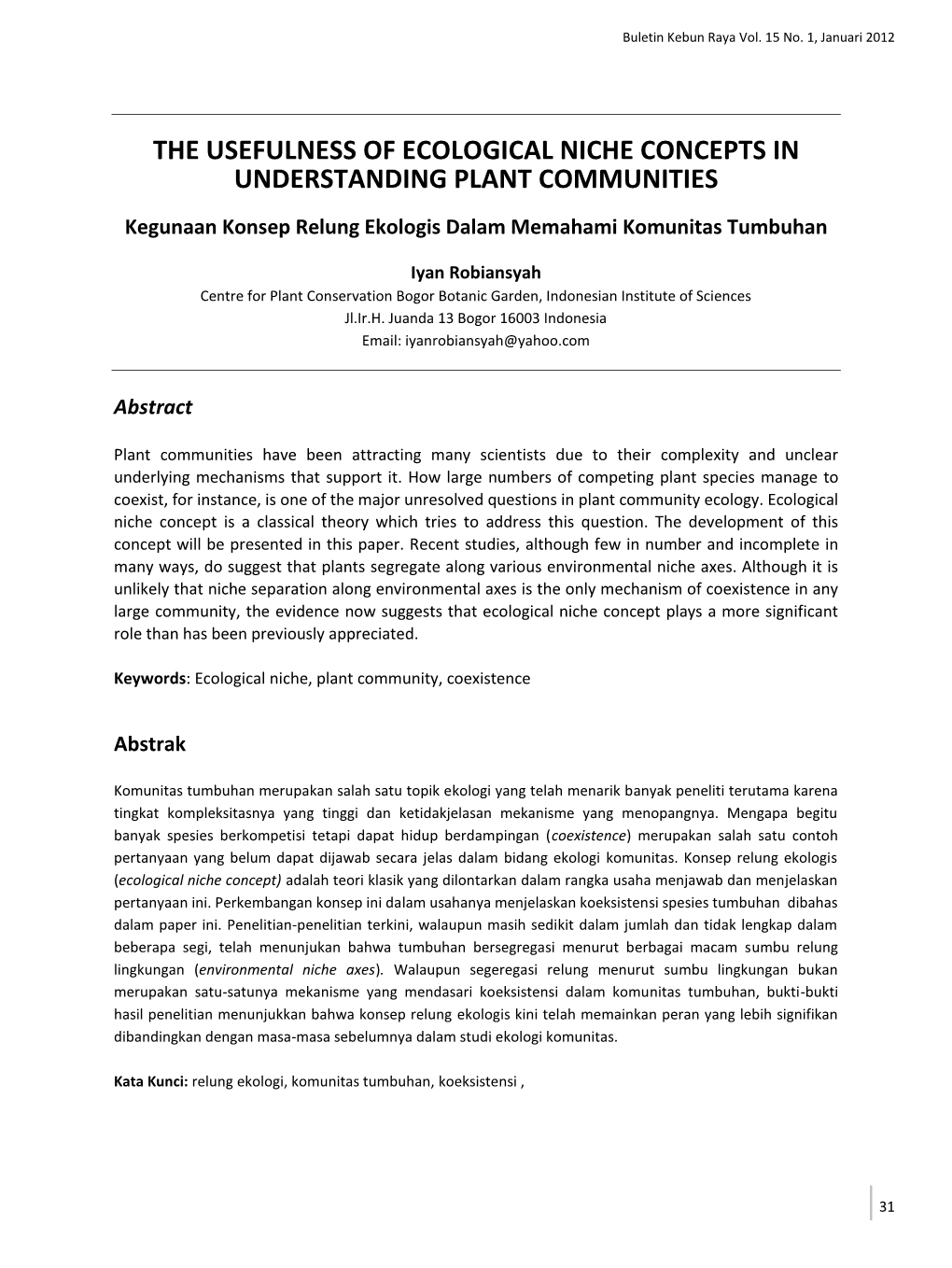 The Usefulness of Ecological Niche Concepts in Understanding Plant Communities