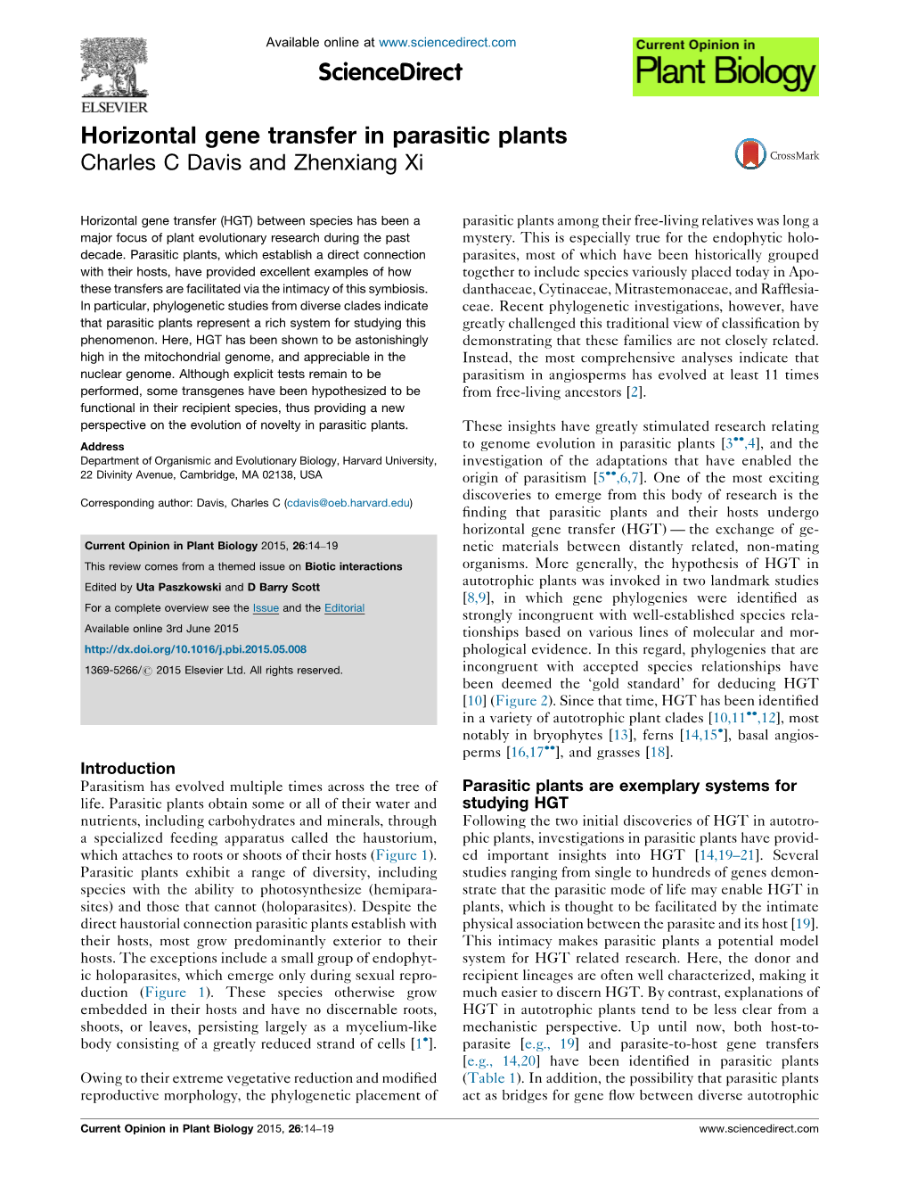 Horizontal Gene Transfer in Parasitic Plants