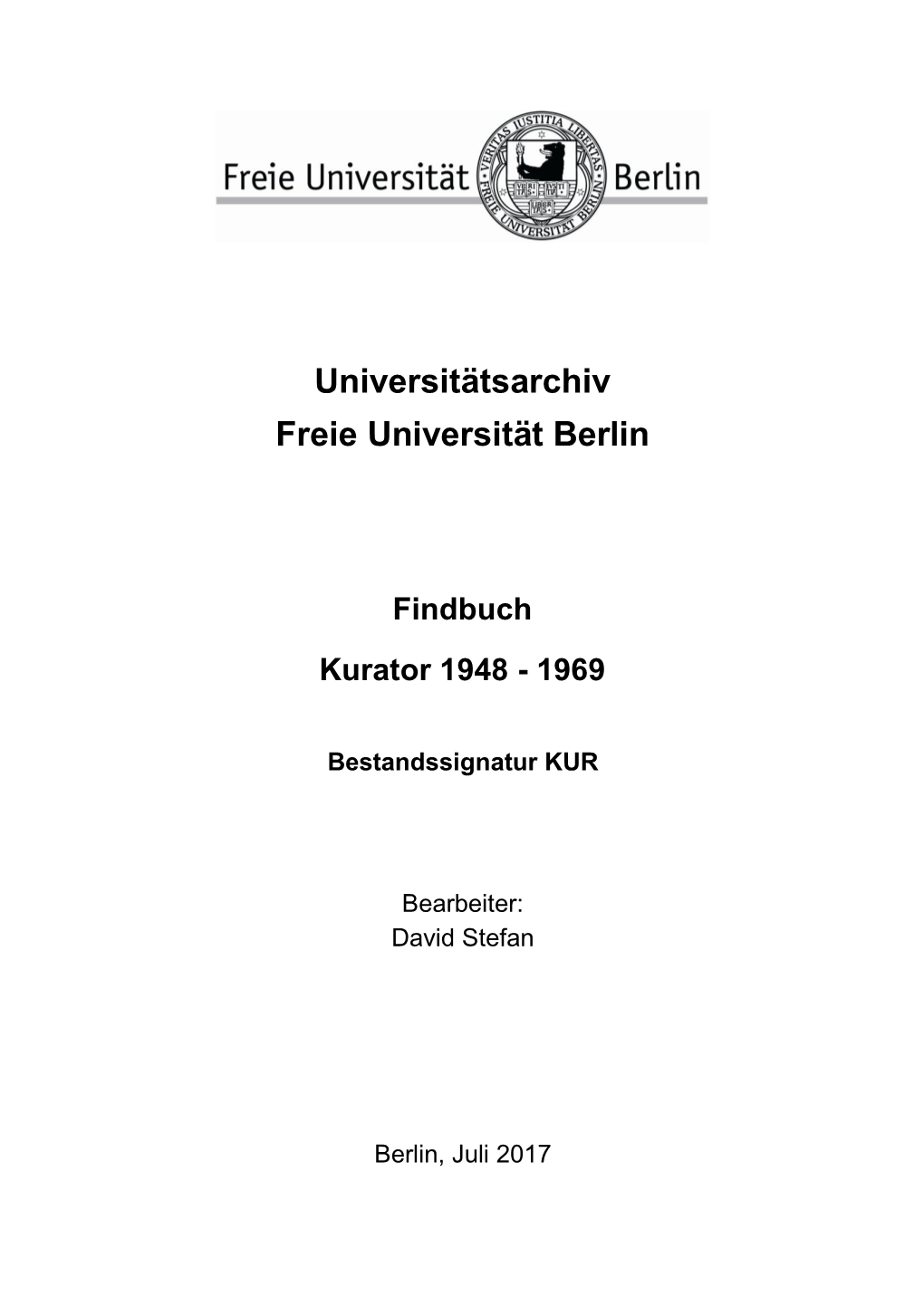 Findbuch Kurator 1948