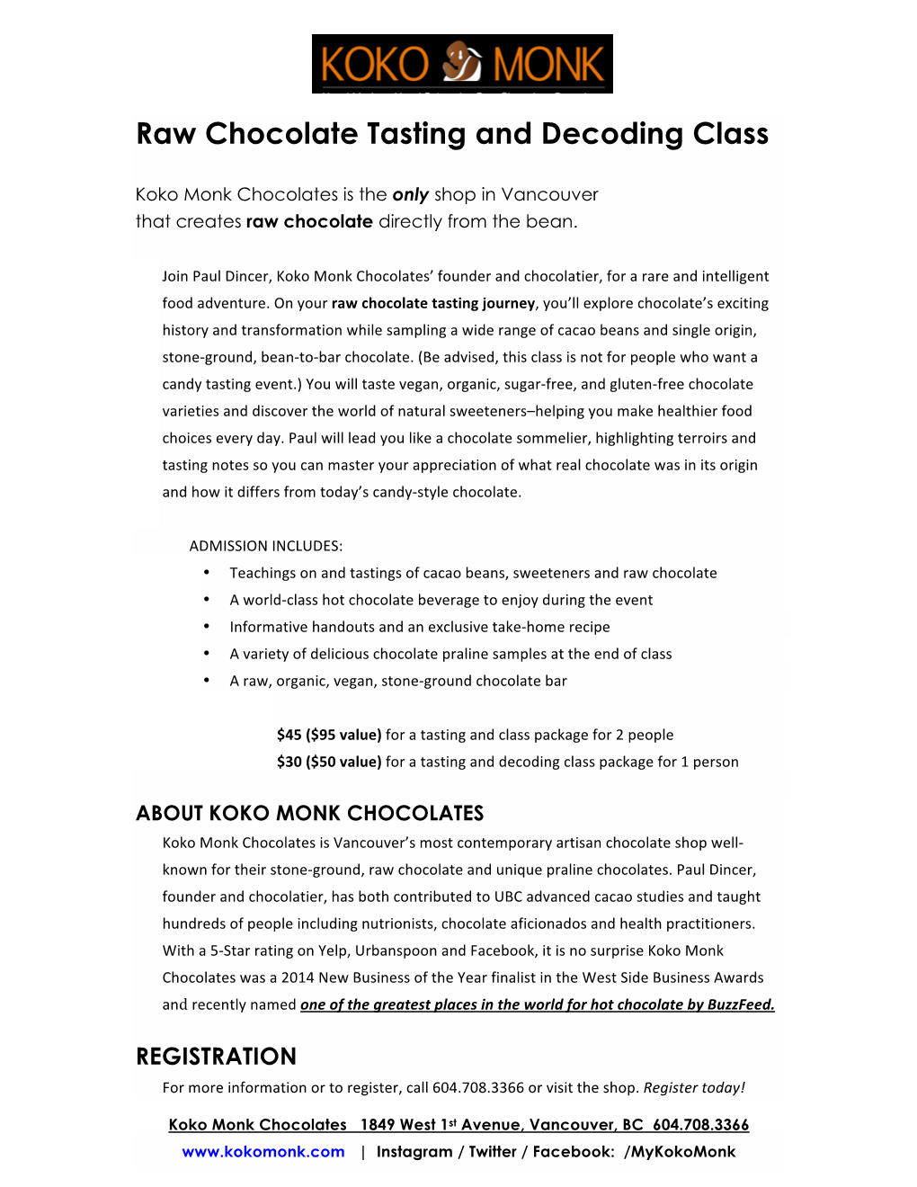 Raw Chocolate Tasting and Decoding Class