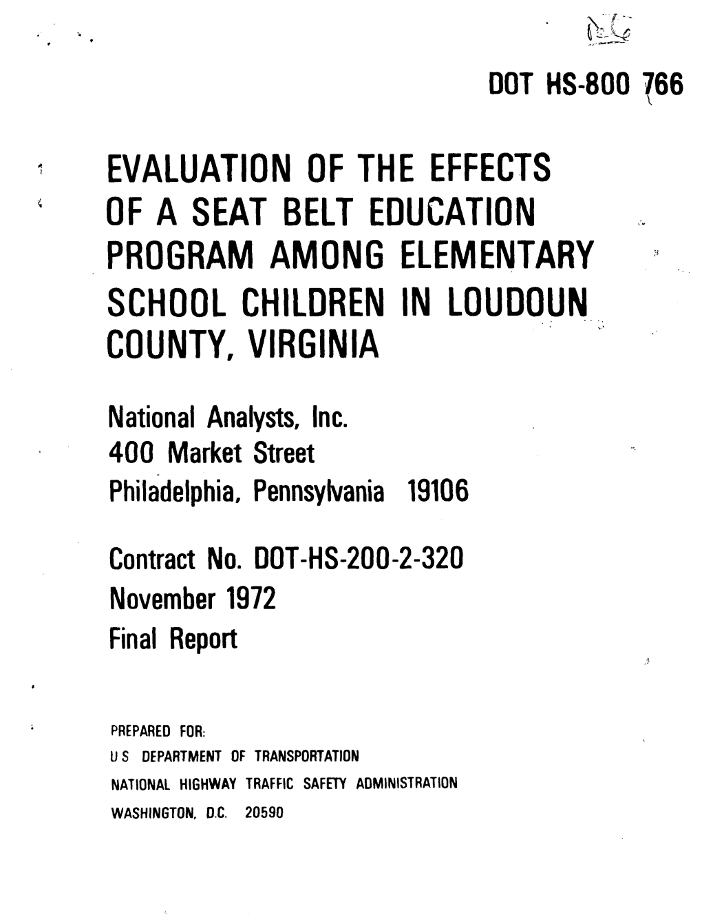 Evaluation of the Effects of a Seat Belt Education Program Among Elementary School Children in Loudoun County, Virginia