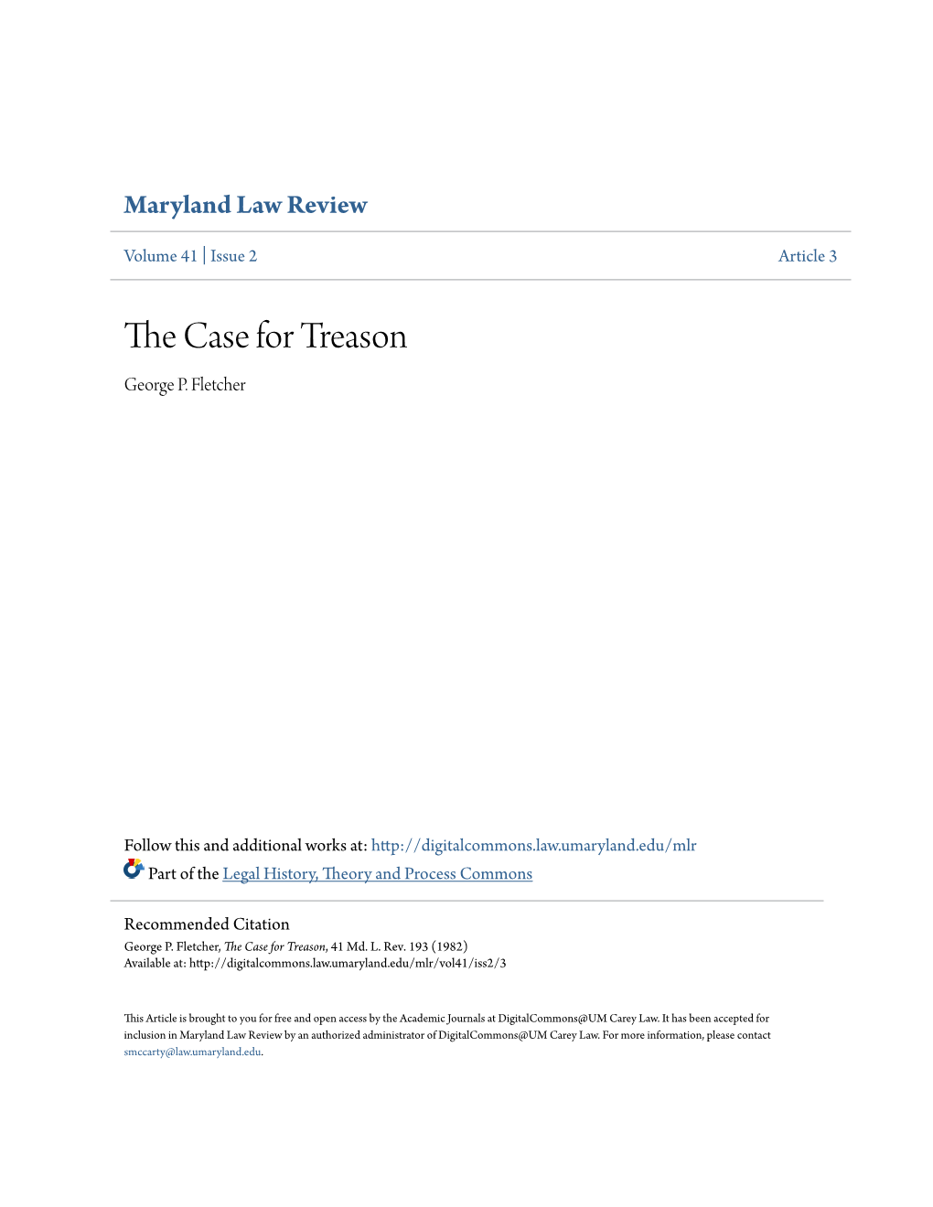 The Case for Treason, 41 Md