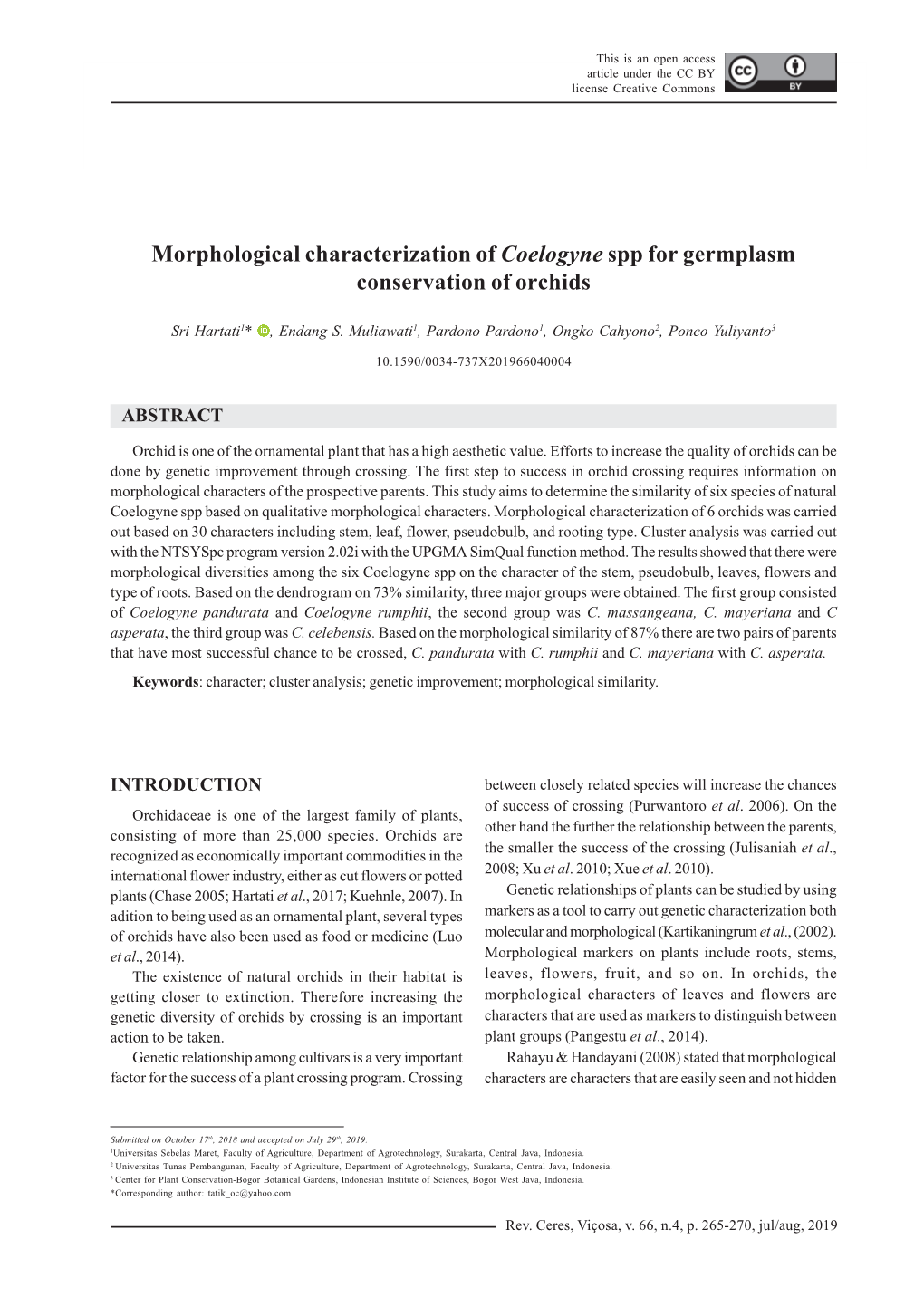 Morphological Characterization of Coelogyne Spp for Germplasmlicense Conservation Creative Commons of Orchids 265