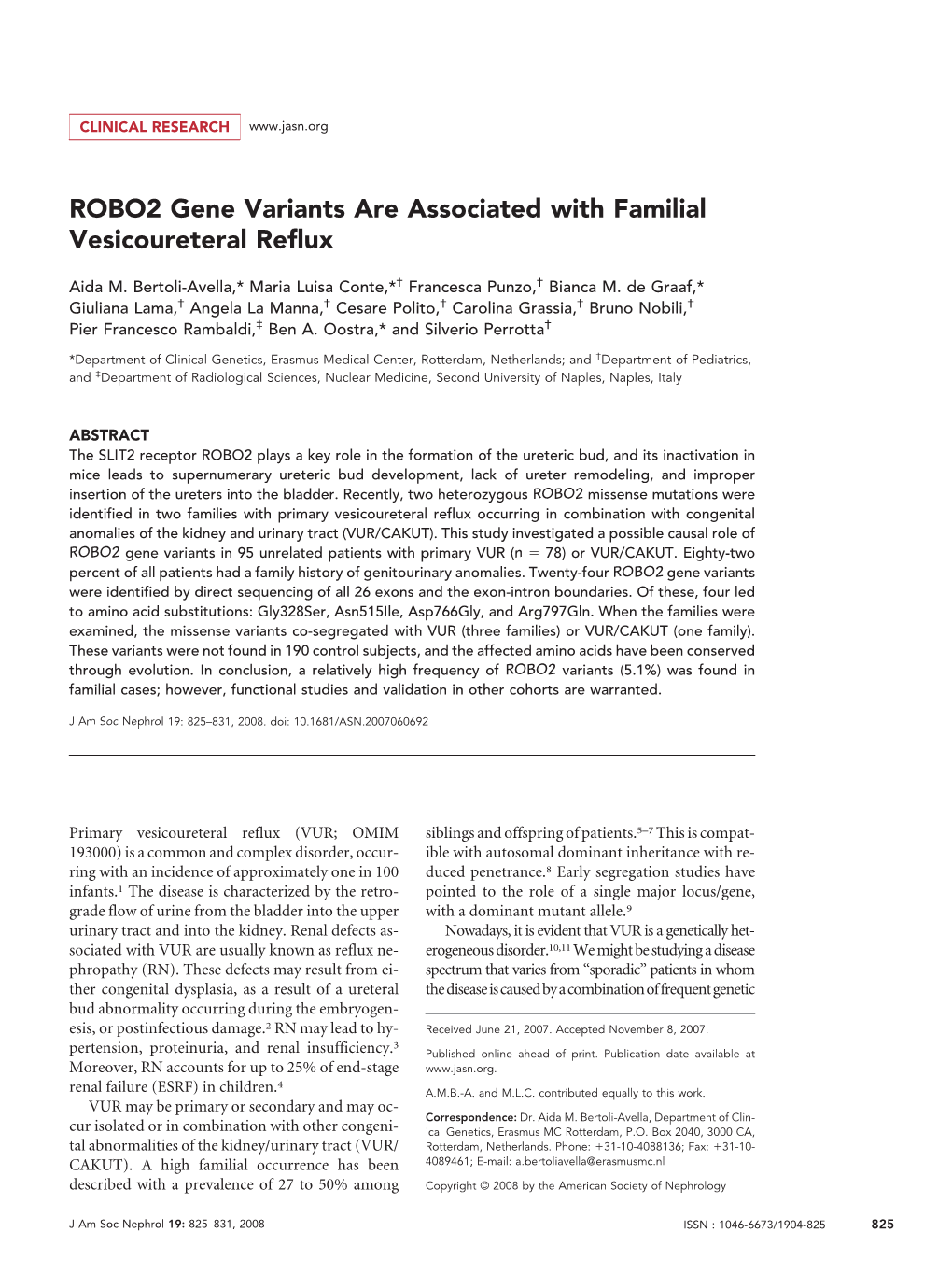 ROBO2 Gene Variants Are Associated with Familial Vesicoureteral Reflux