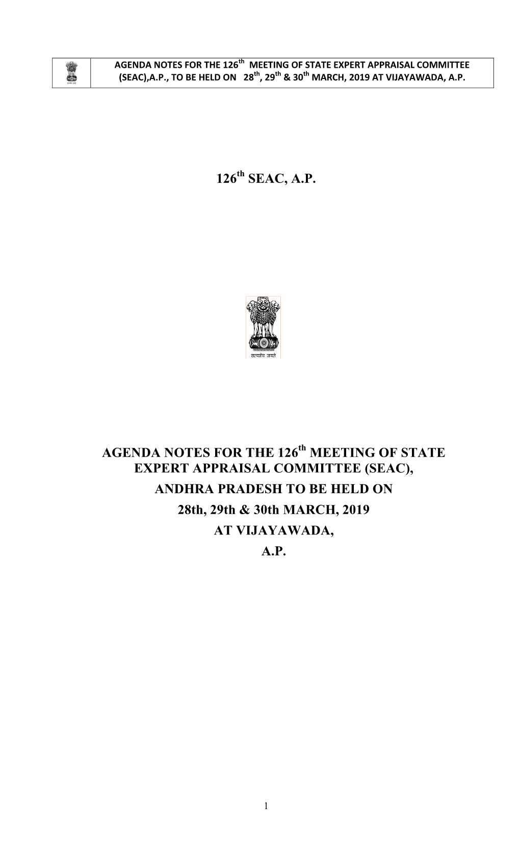 (SEAC), ANDHRA PRADESH to BE HELD on 28Th, 29Th & 30Th MARCH, 2019 at VIJAYAWADA, A.P