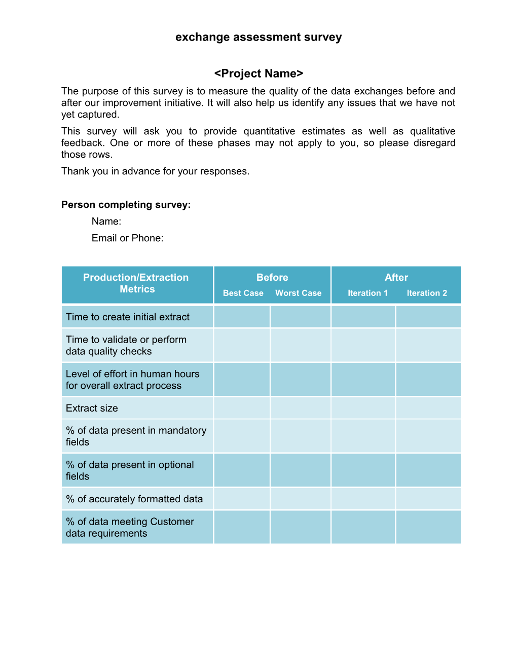 Exchange Assessment Survey