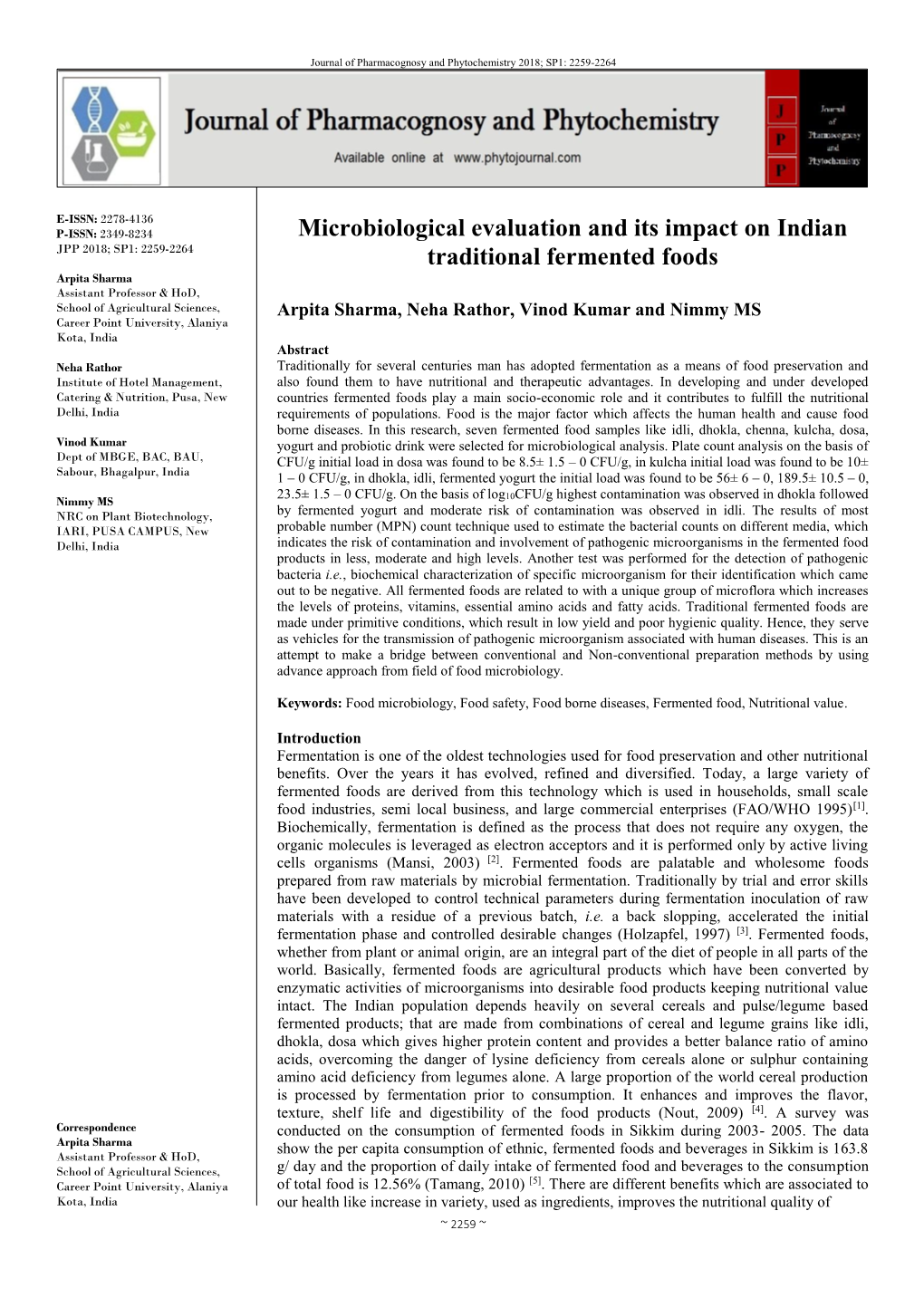 Microbiological Evaluation and Its Impact on Indian Traditional