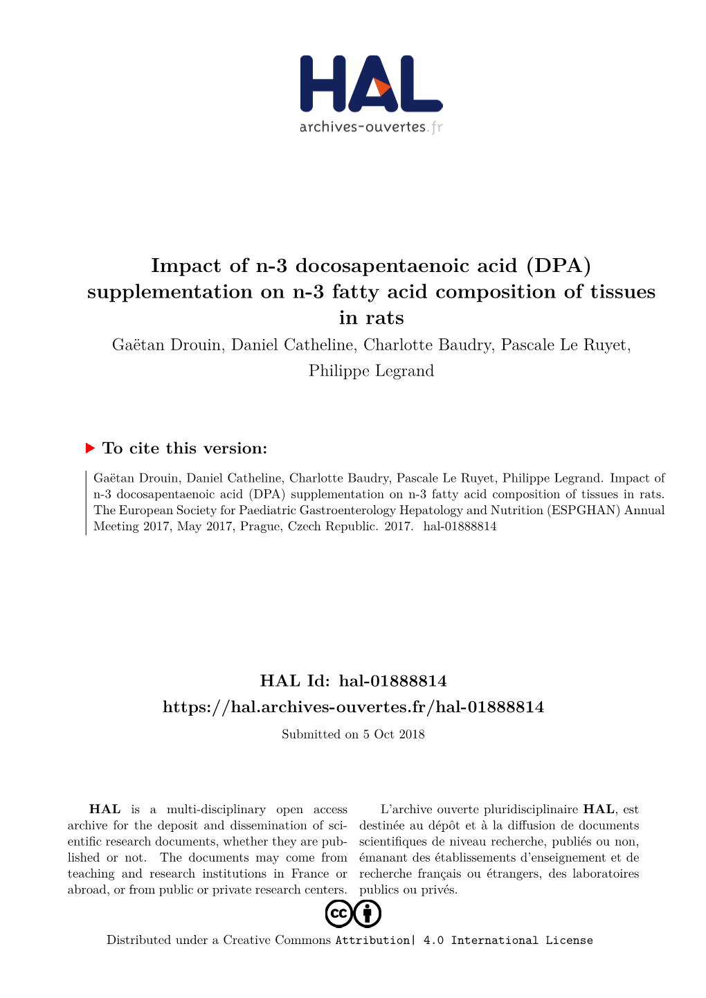 Impact of N-3 Docosapentaenoic Acid (DPA) Supplementation on N-3 Fatty Acid Composition of Tissues in Rats