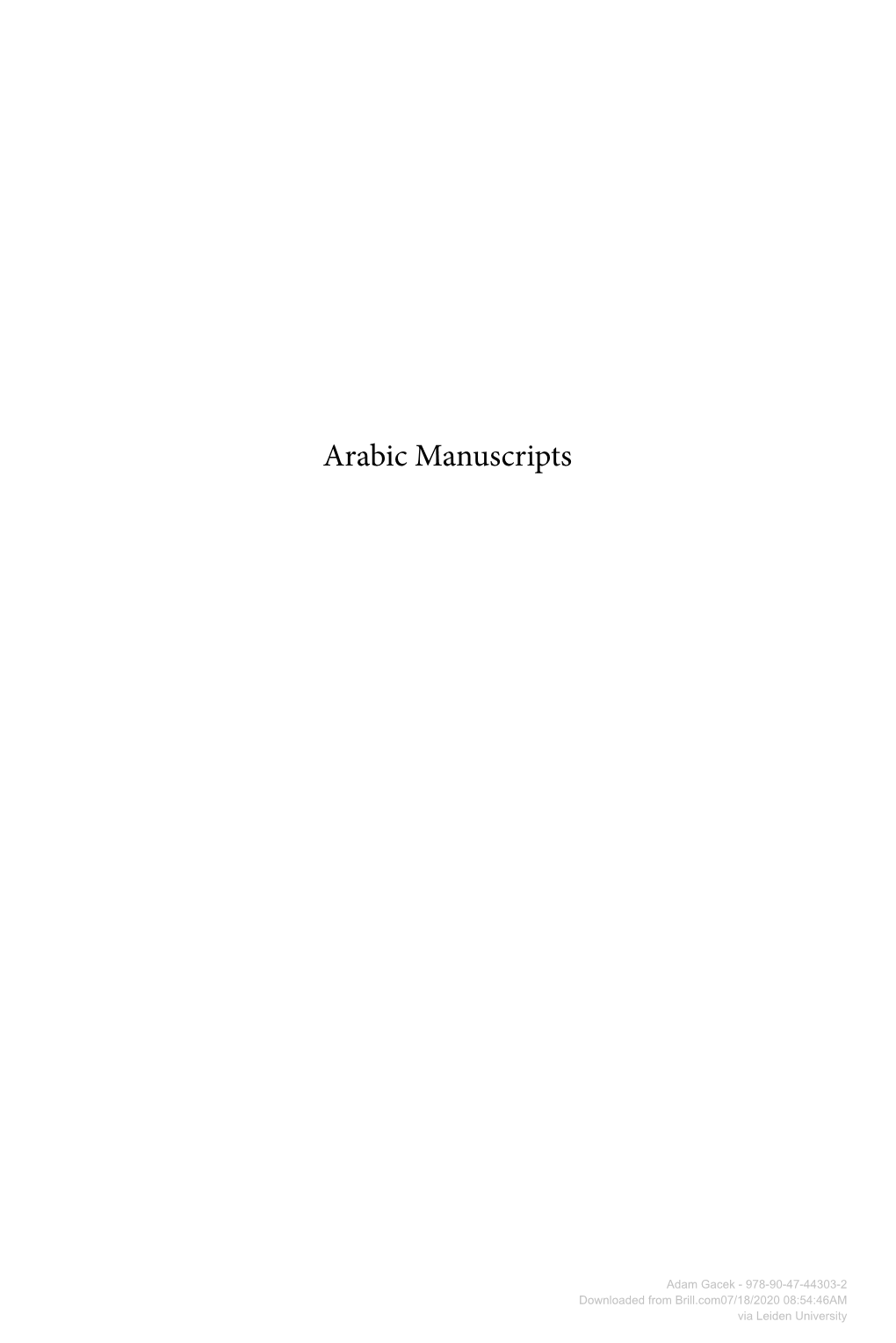 Arabic Manuscripts, a Vademecum for Readers