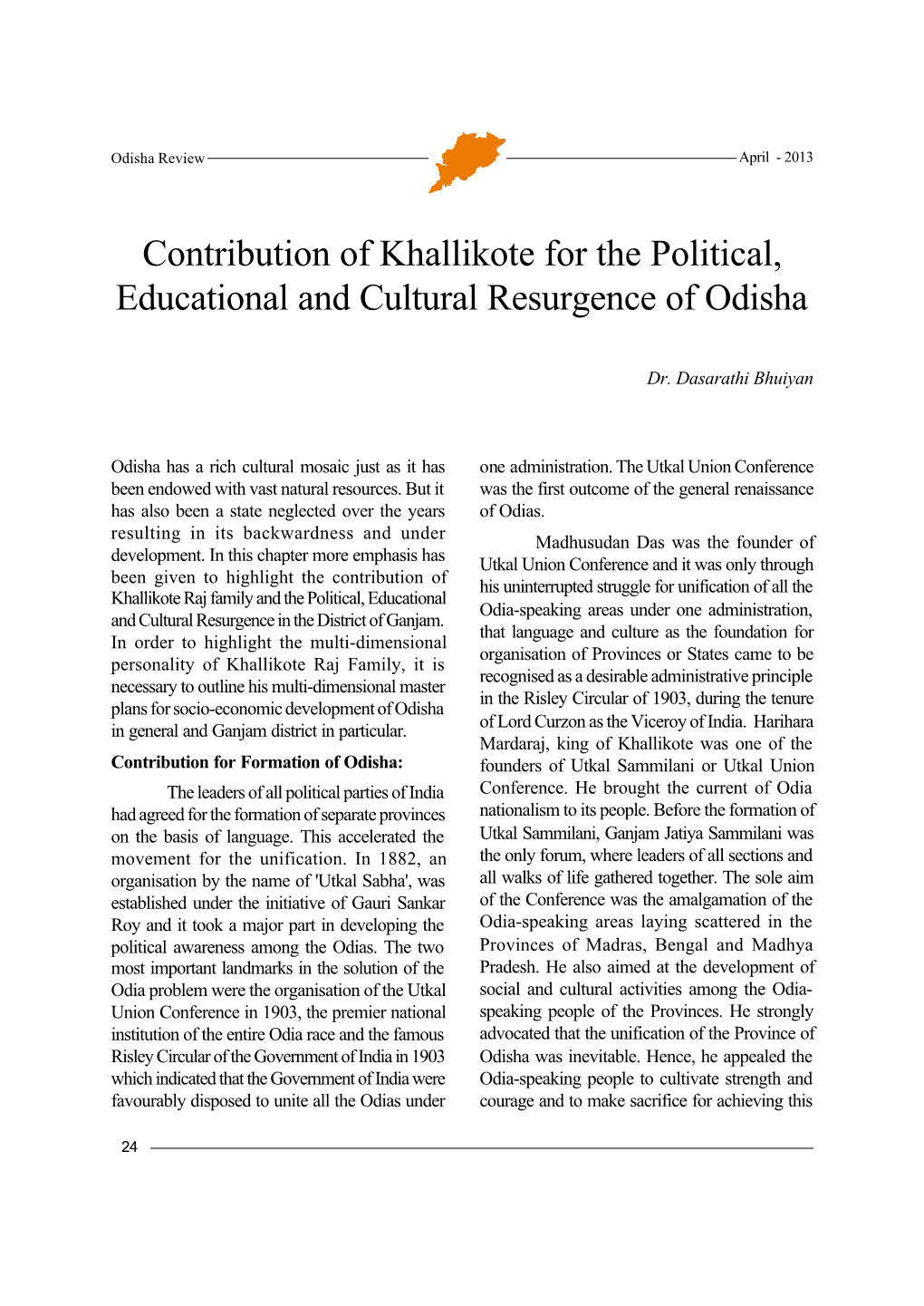 Contribution of Khallikote for the Political, Educational and Cultural Resurgence of Odisha
