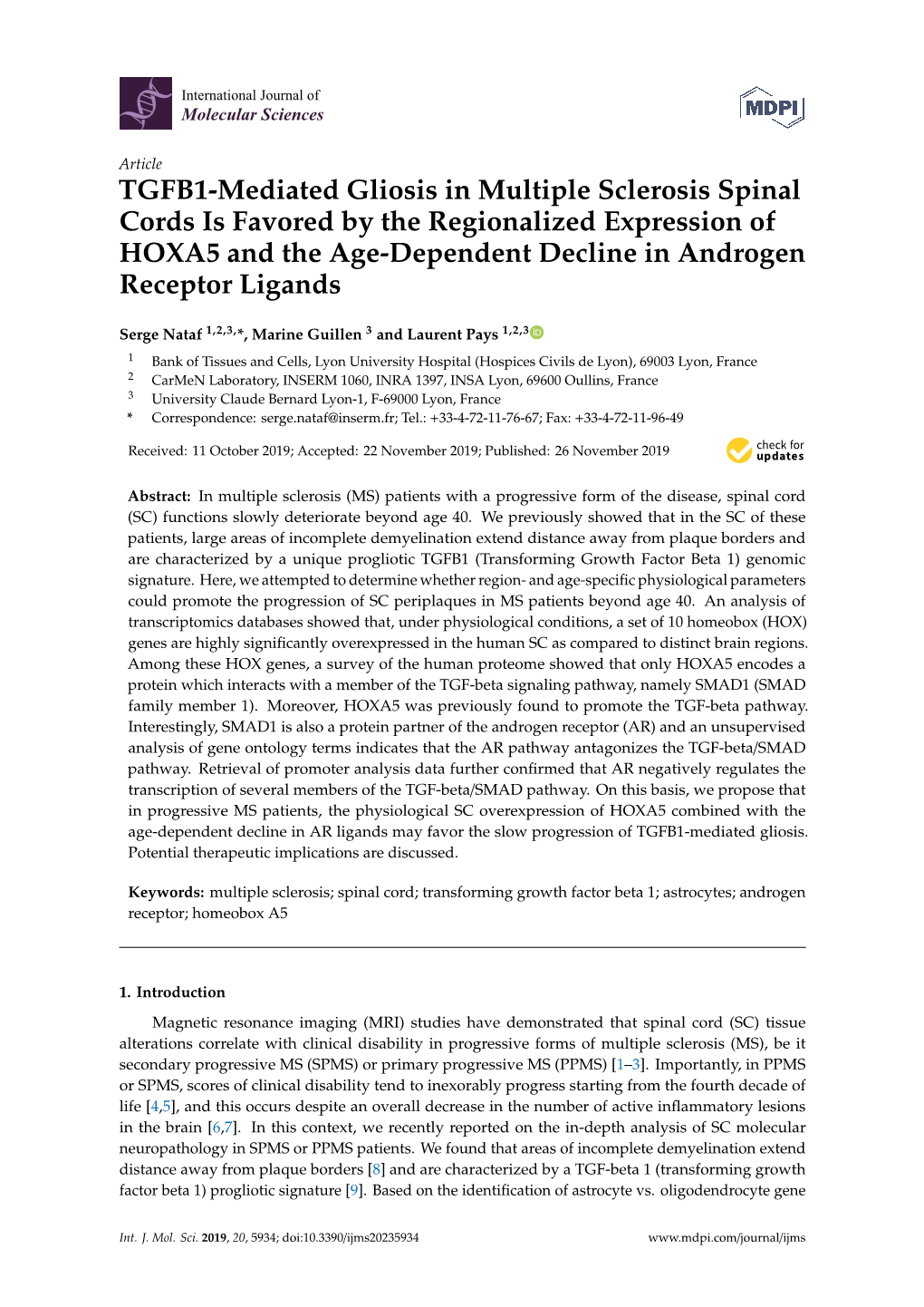 TGFB1-Mediated Gliosis in Multiple Sclerosis Spinal Cords Is Favored