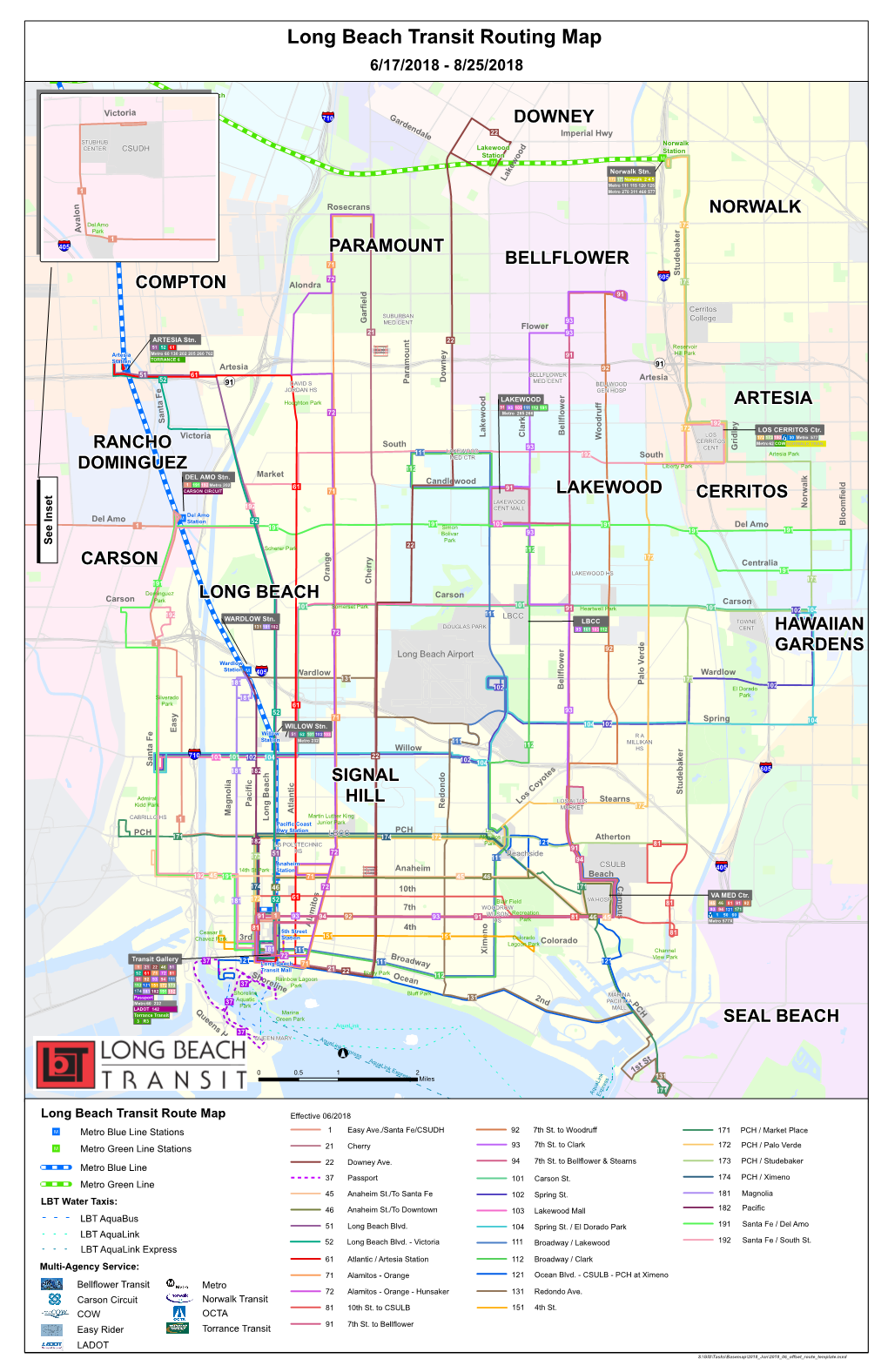 Long Beach Transit Routing Map 6/17/2018 - 8/25/2018 