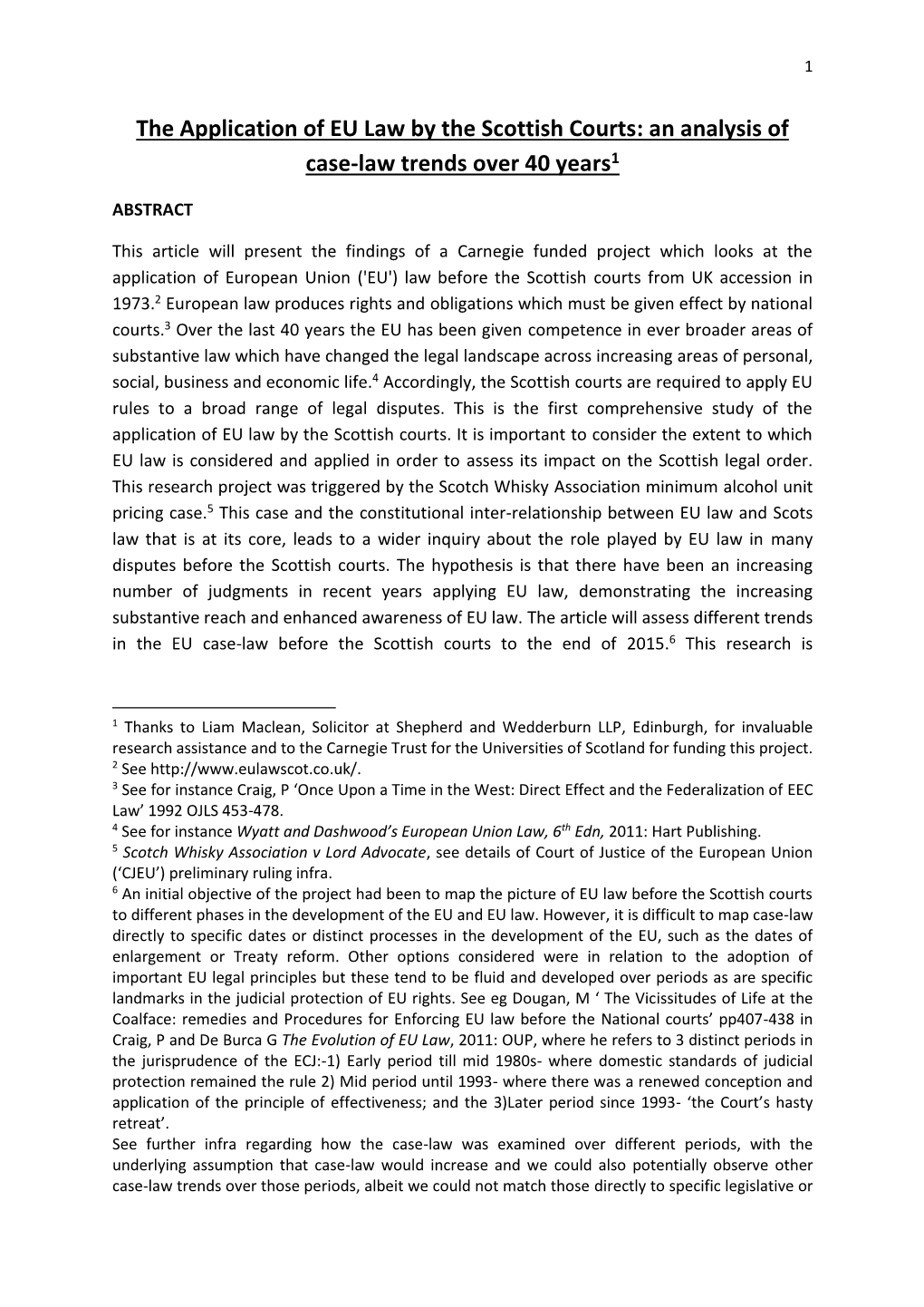 The Application of EU Law by the Scottish Courts: an Analysis of Case-Law Trends Over 40 Years1