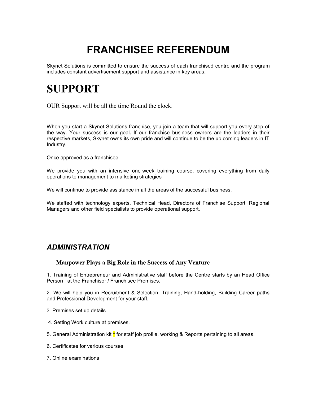 Franchisee Referendum