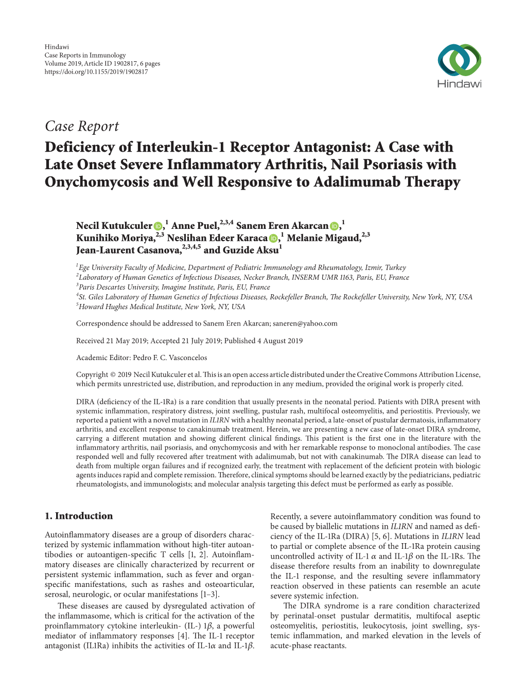 Deficiency of Interleukin-1 Receptor Antagonist: a Case with Late Onset