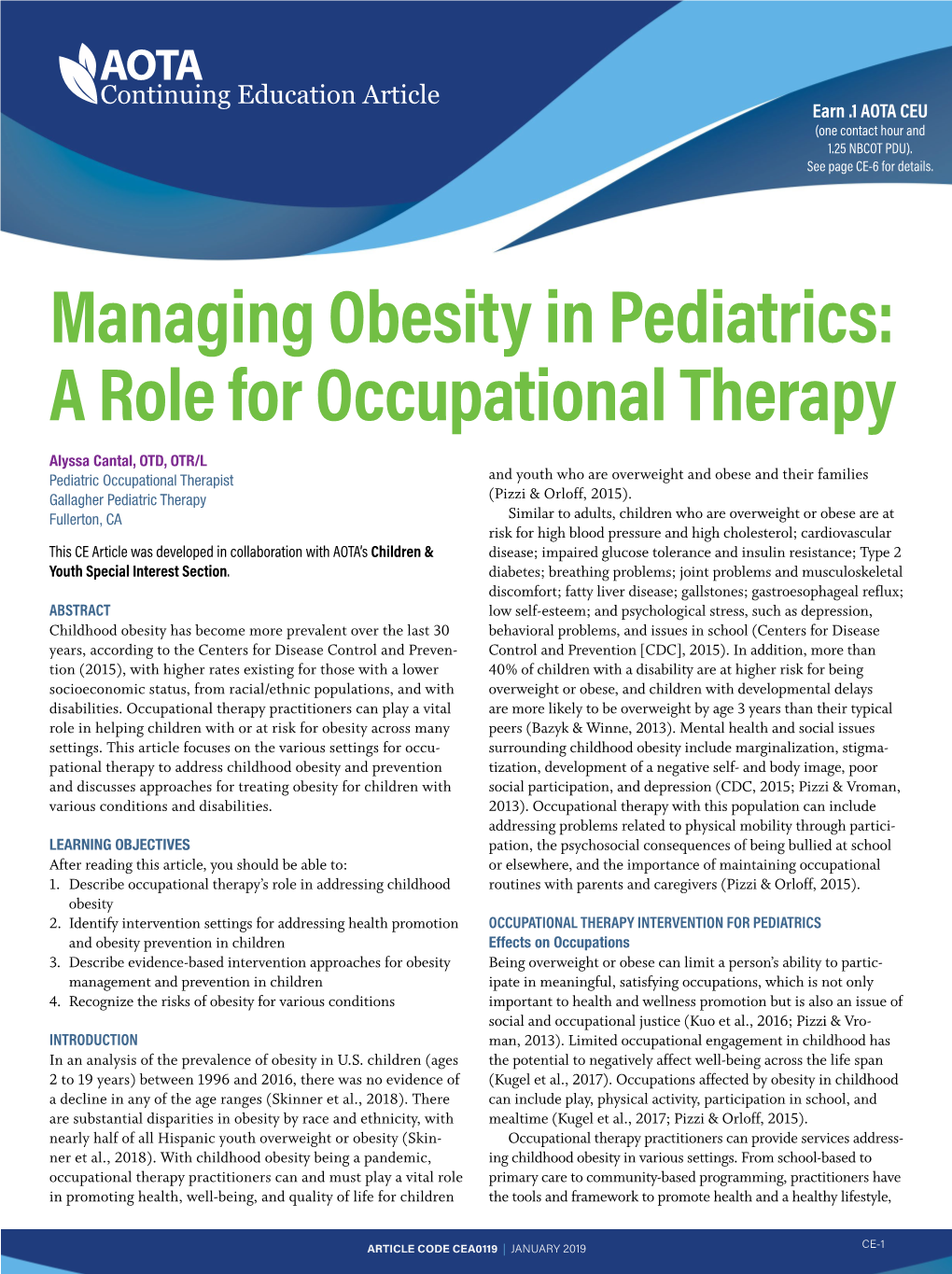 Managing Obesity in Pediatrics: a Role for Occupational Therapy