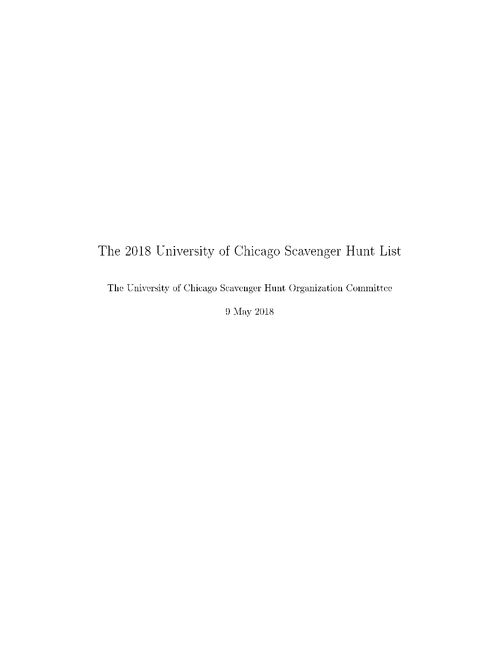 The 2018 University of Chicago Scavenger Hunt List