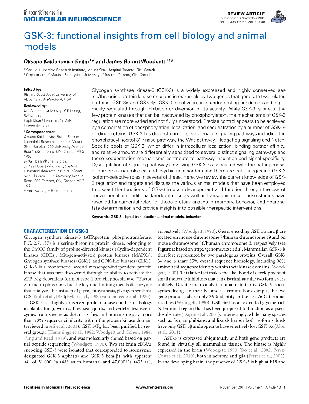 GSK-3: Functional Insights from Cell Biology and Animal Models