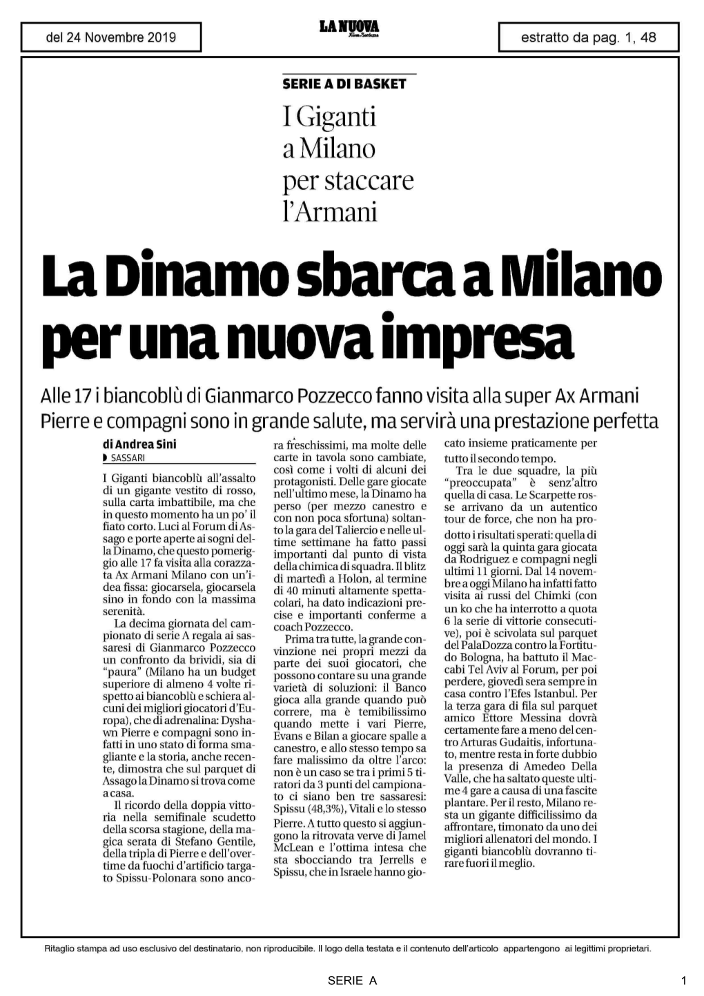 La Dinamo Sbarca a Milano Per Una Nuova Impresa