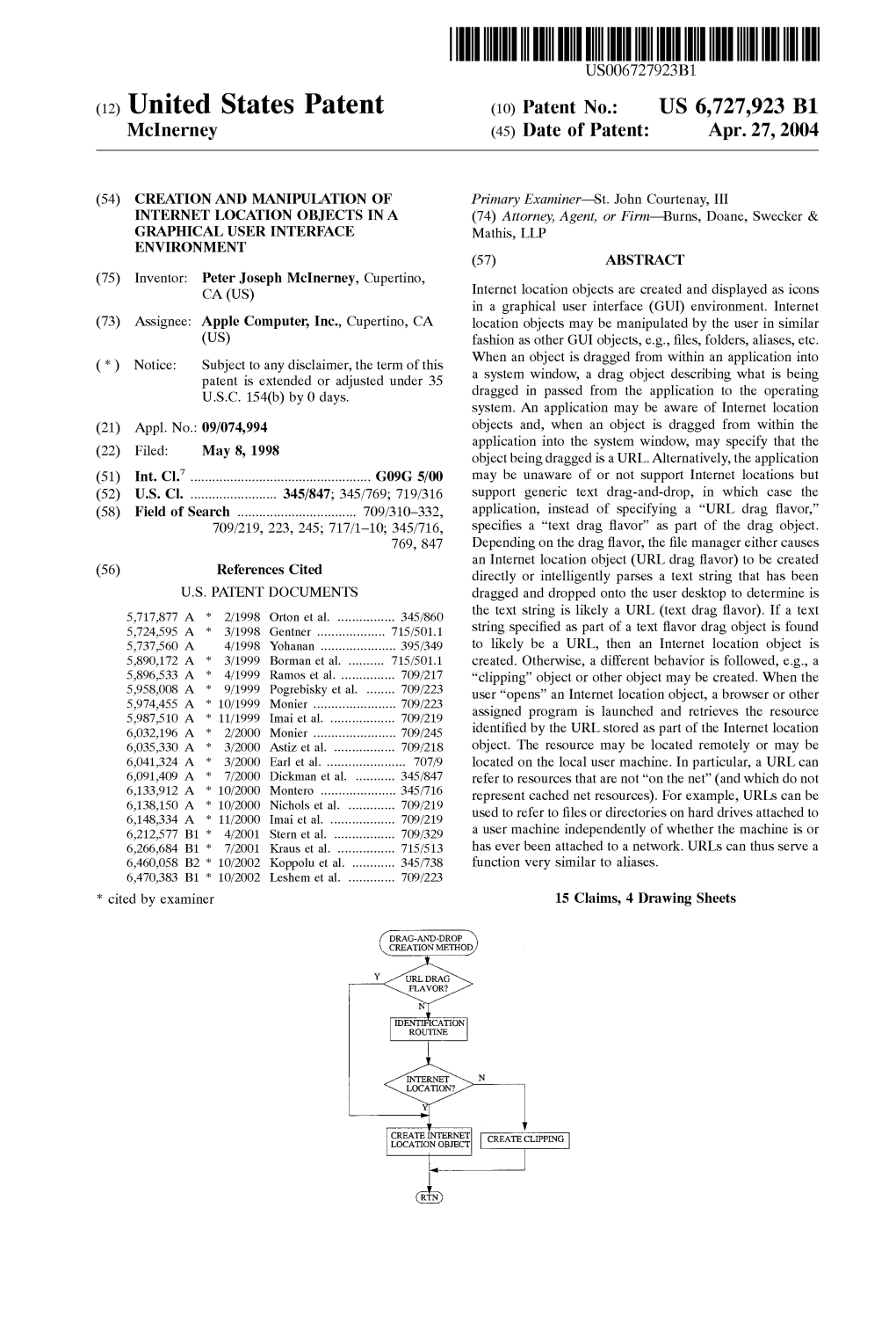 United States Patent (10) Patent N0.: US 6,727,923 B1 Mclnerney (45) Date of Patent: Apr