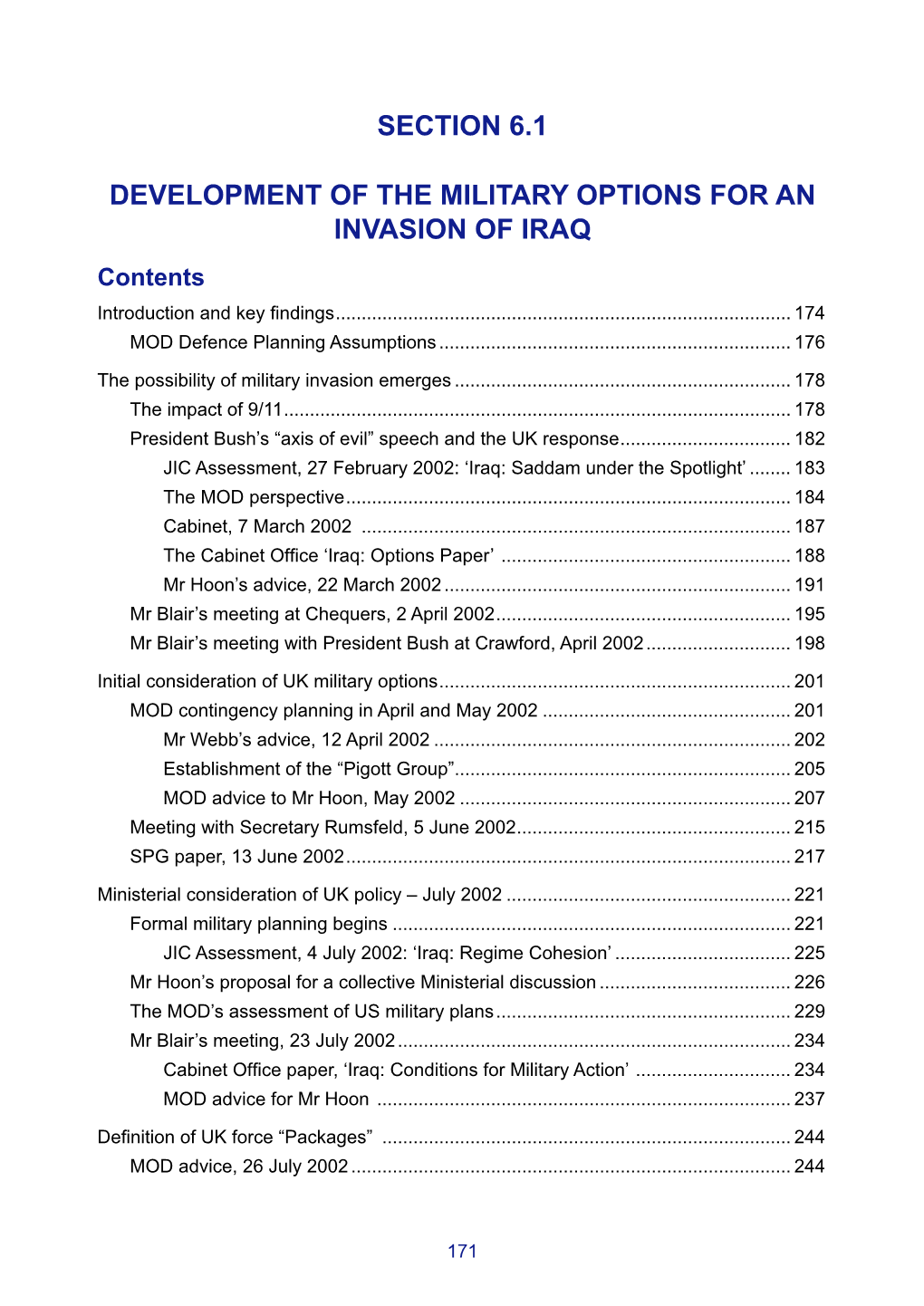 Section 6.1 Development of the Military Options for An