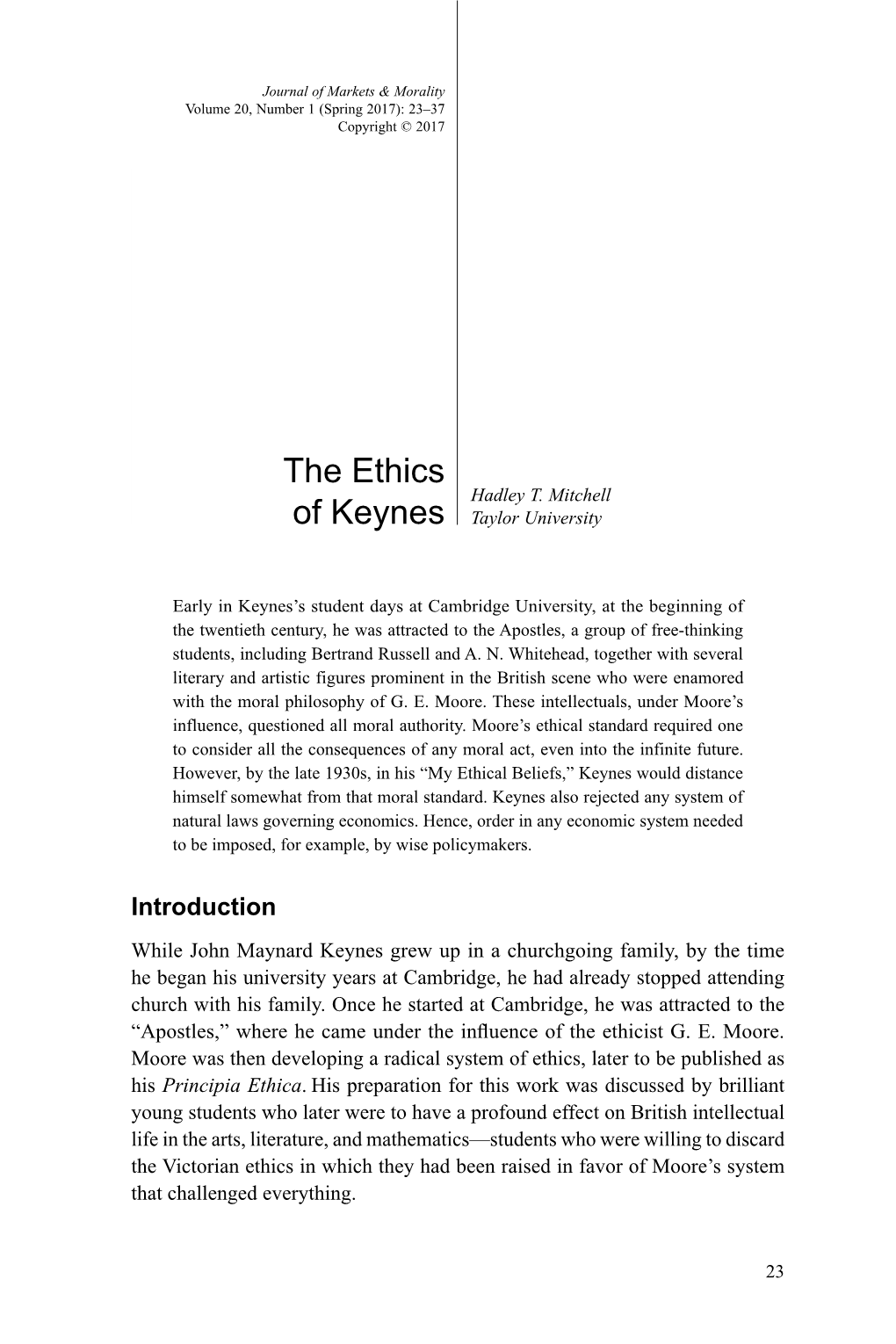 The Ethics of Keynes Novelists E