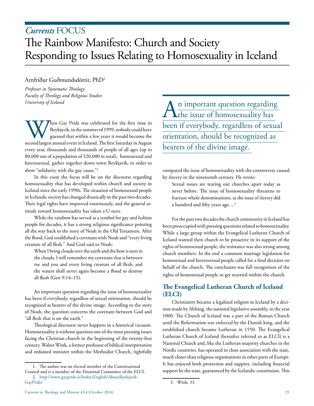 Church and Society Responding to Issues Relating to Homosexuality in Iceland