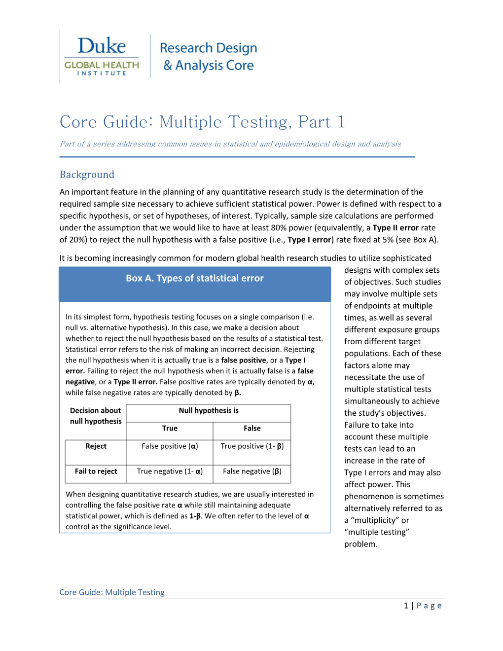 Core Guide: Multiple Testing, Part 1