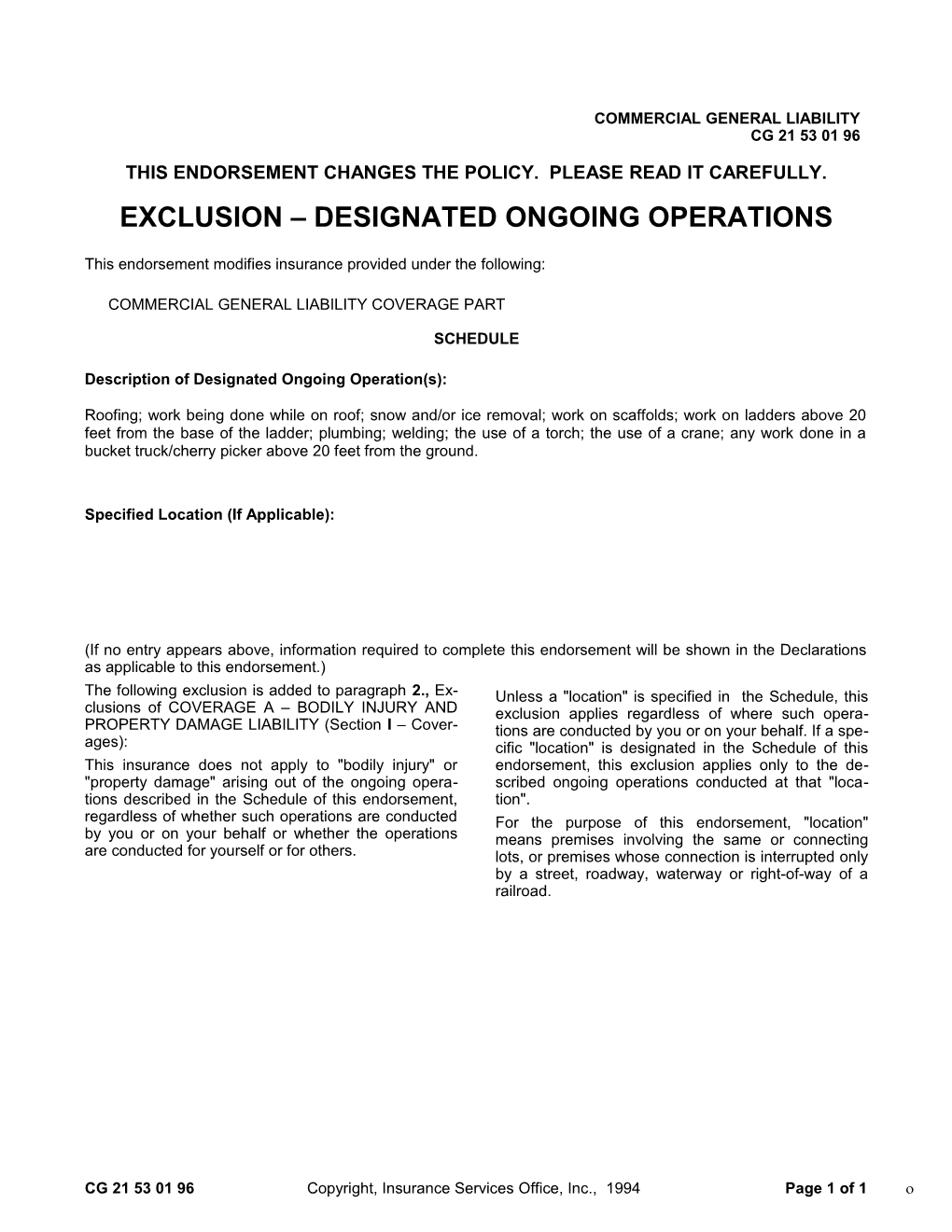 Exclusion - Designated Ongoing Operations