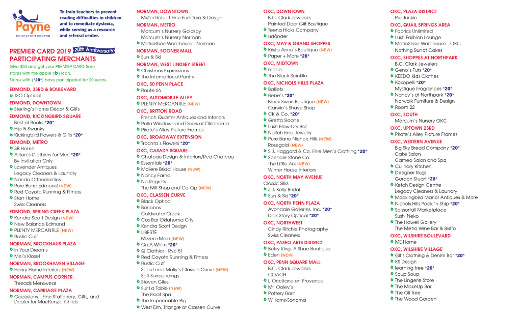 Premier Card 2019 Participating Merchants