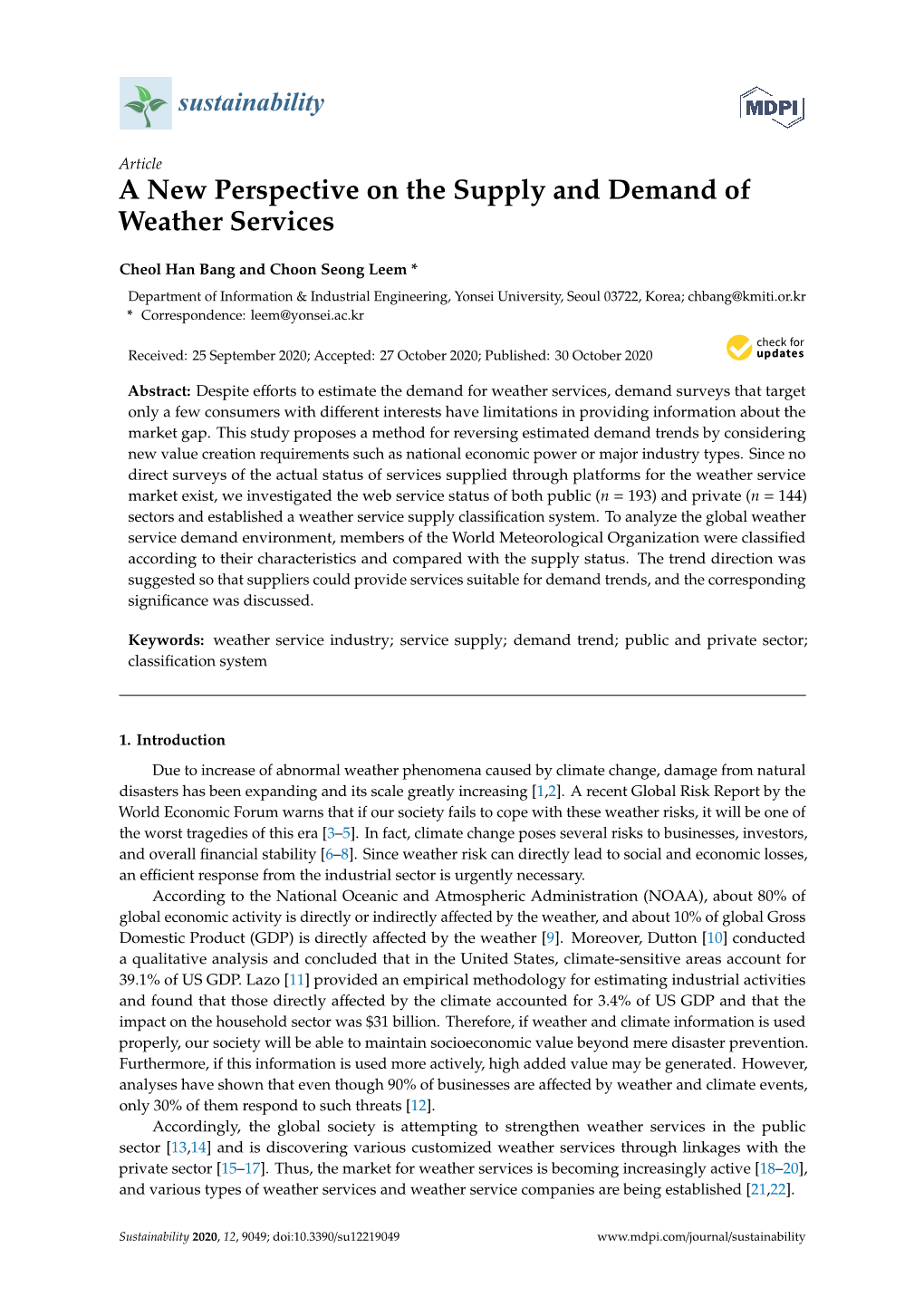 A New Perspective on the Supply and Demand of Weather Services