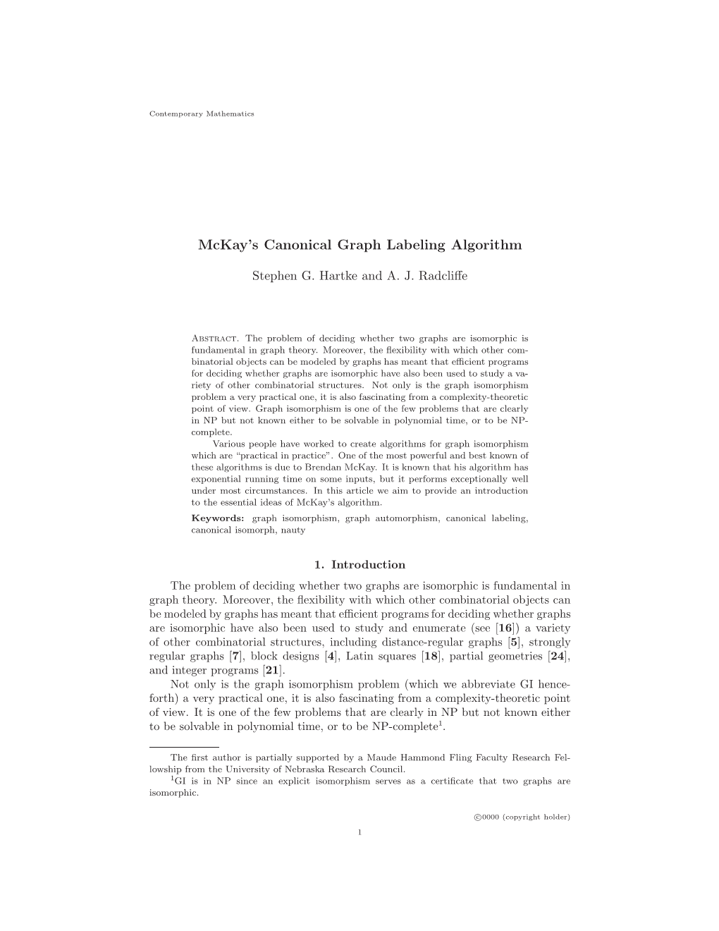 Mckay's Canonical Graph Labeling Algorithm