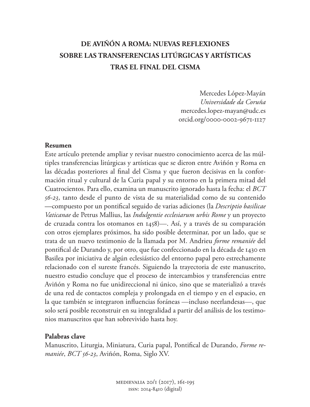 De Aviñón a Roma: Nuevas Reflexiones Sobre Las Transferencias Litúrgicas Y Artísticas Tras El Final Del Cisma