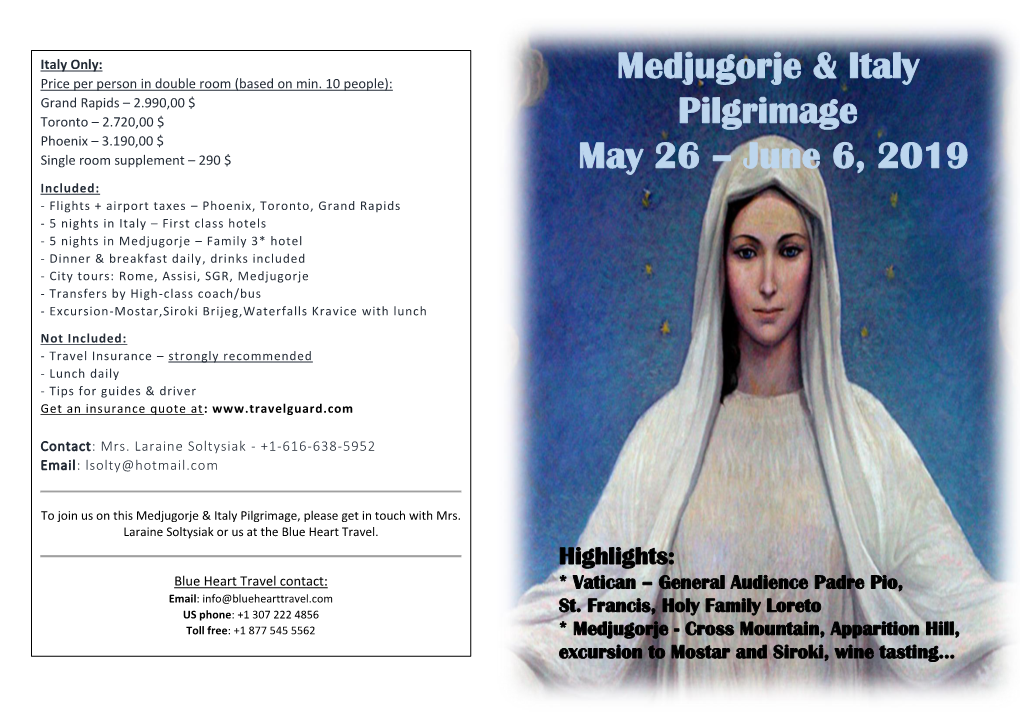 Medjugorje & Italy Pilgrimage May 26