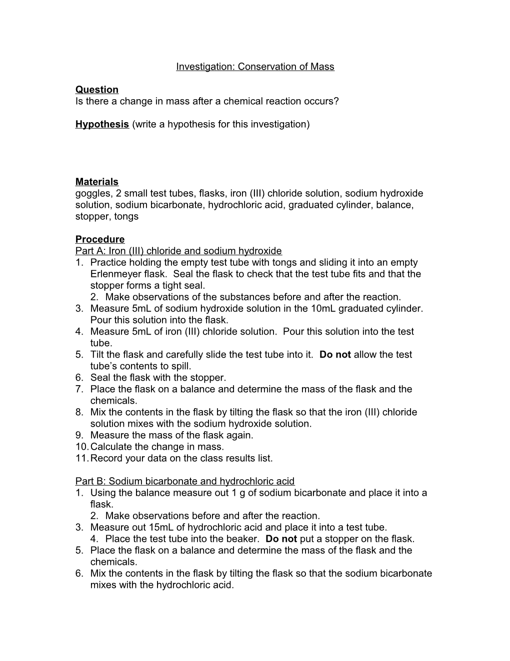 Investigation: Conservation Of Mass (Lab Conservation Of Mass)