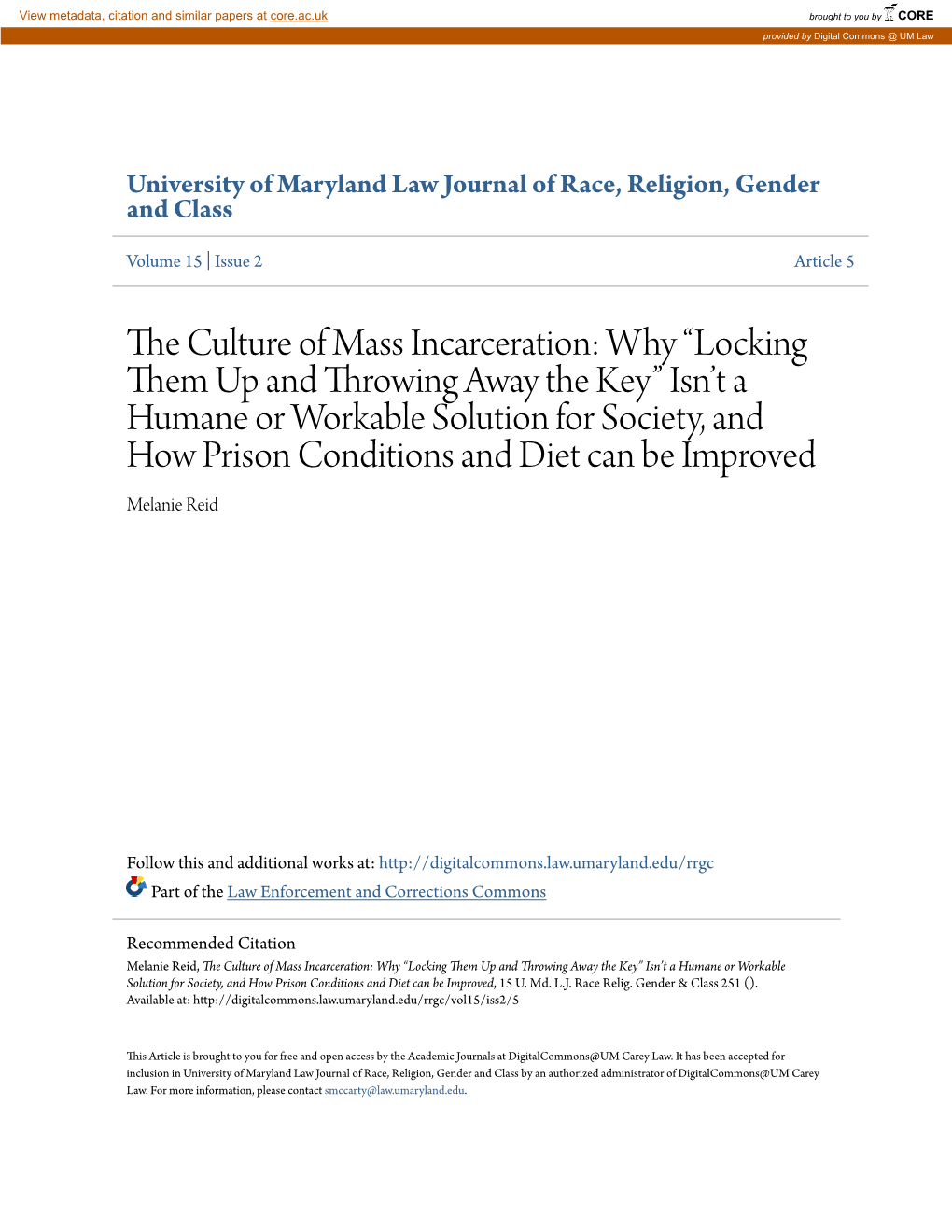 The Culture of Mass Incarceration