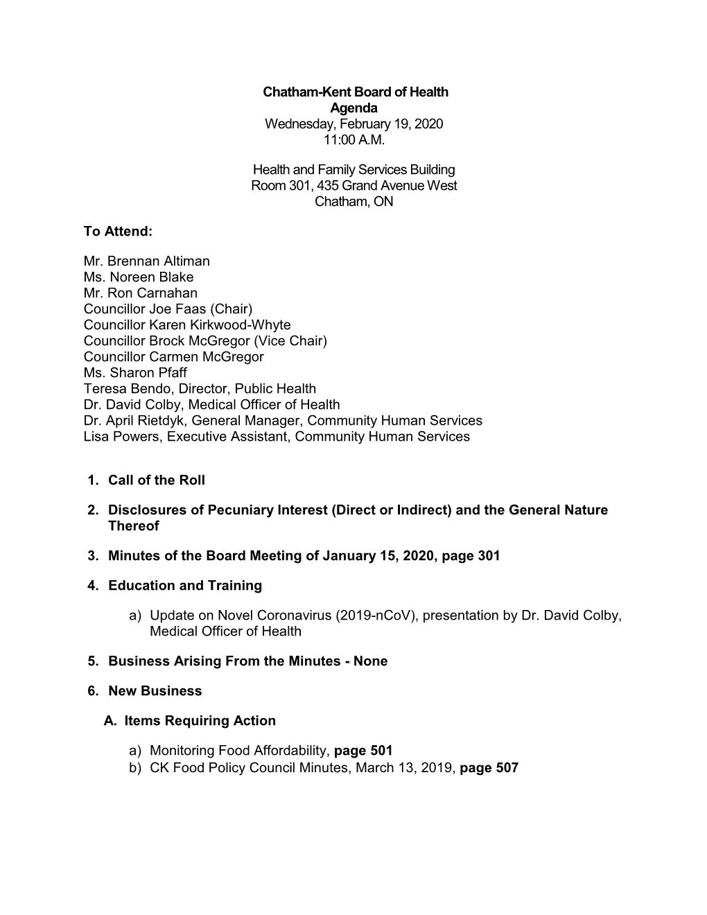 February 2020 Board of Health Package