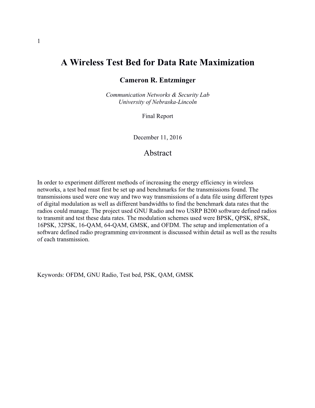 A Wireless Test Bed for Data Rate Maximization
