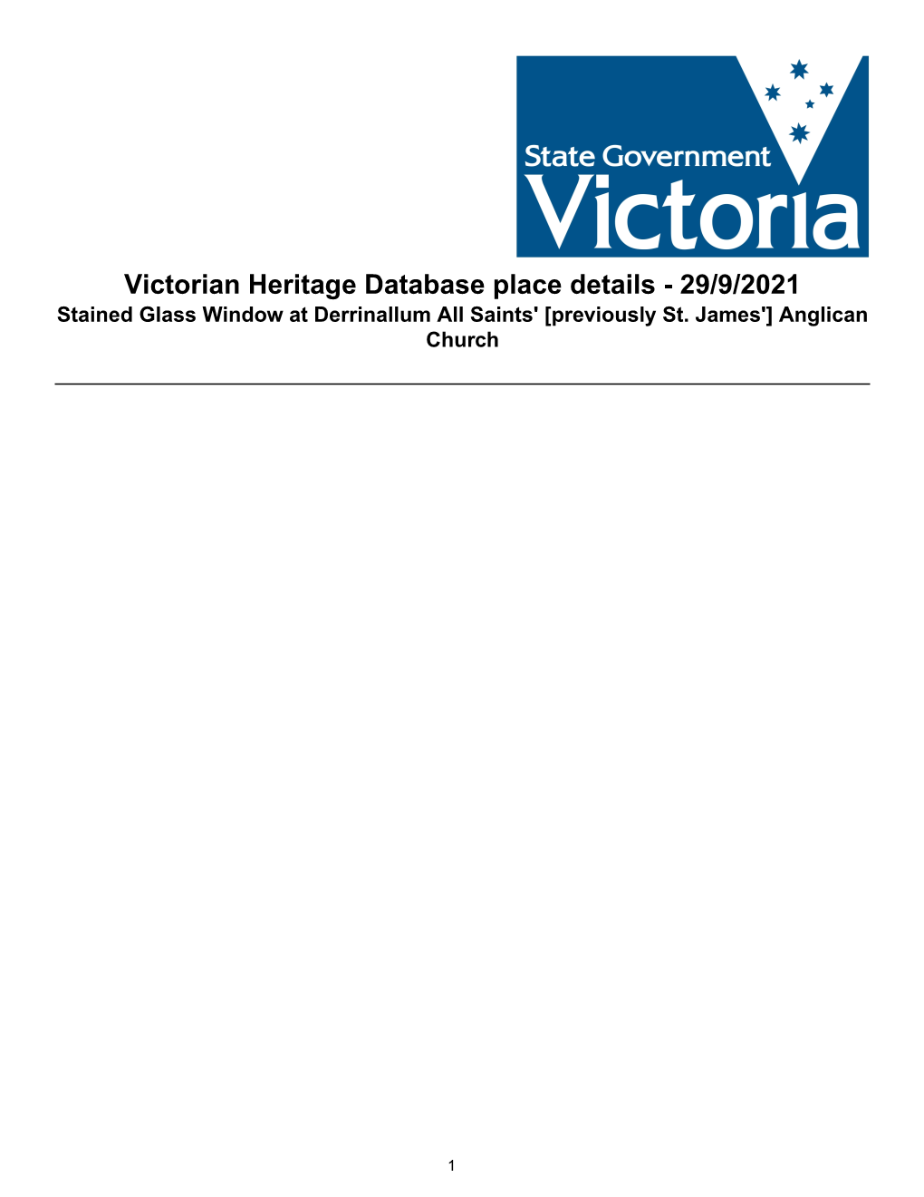 Victorian Heritage Database Place Details - 29/9/2021 Stained Glass Window at Derrinallum All Saints' [Previously St