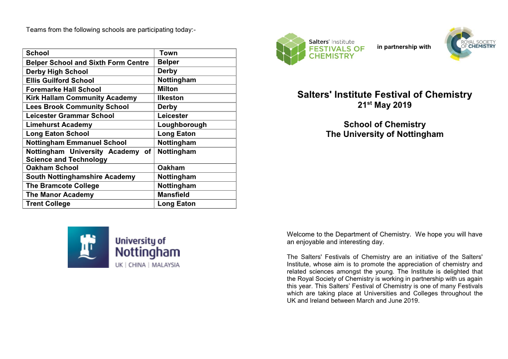 Salters' Institute Festival of Chemistry