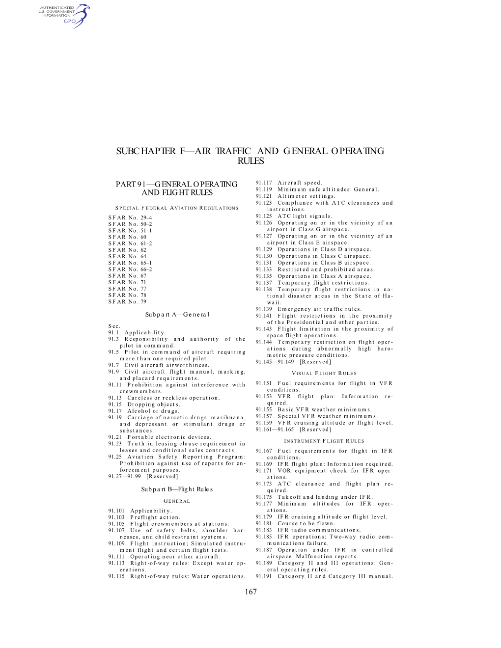 Subchapter F—Air Traffic and General Operating Rules