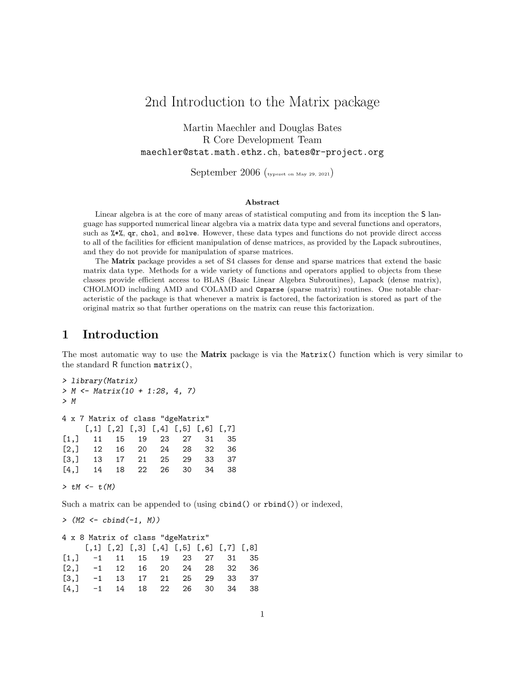 2Nd Introduction to the Matrix Package