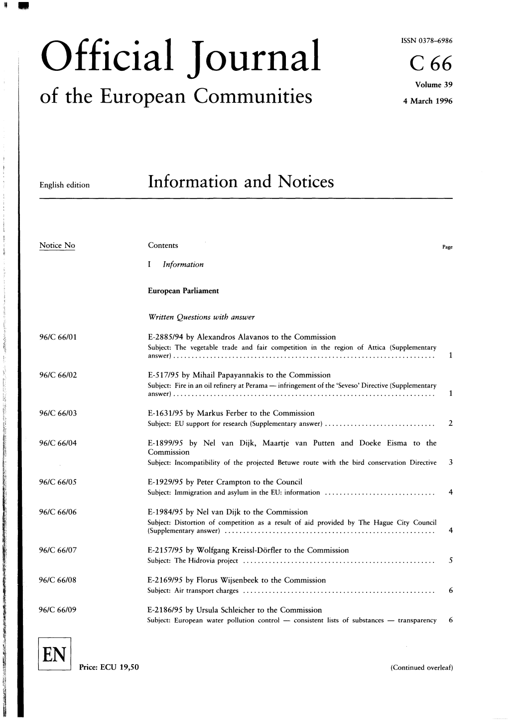 Official Journal C 66 Volume 39 of the European Communities 4 March 1996
