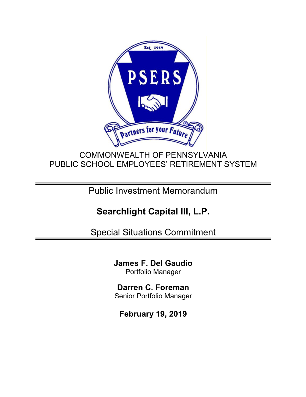 Public Investment Memorandum Searchlight Capital III, L.P. Special