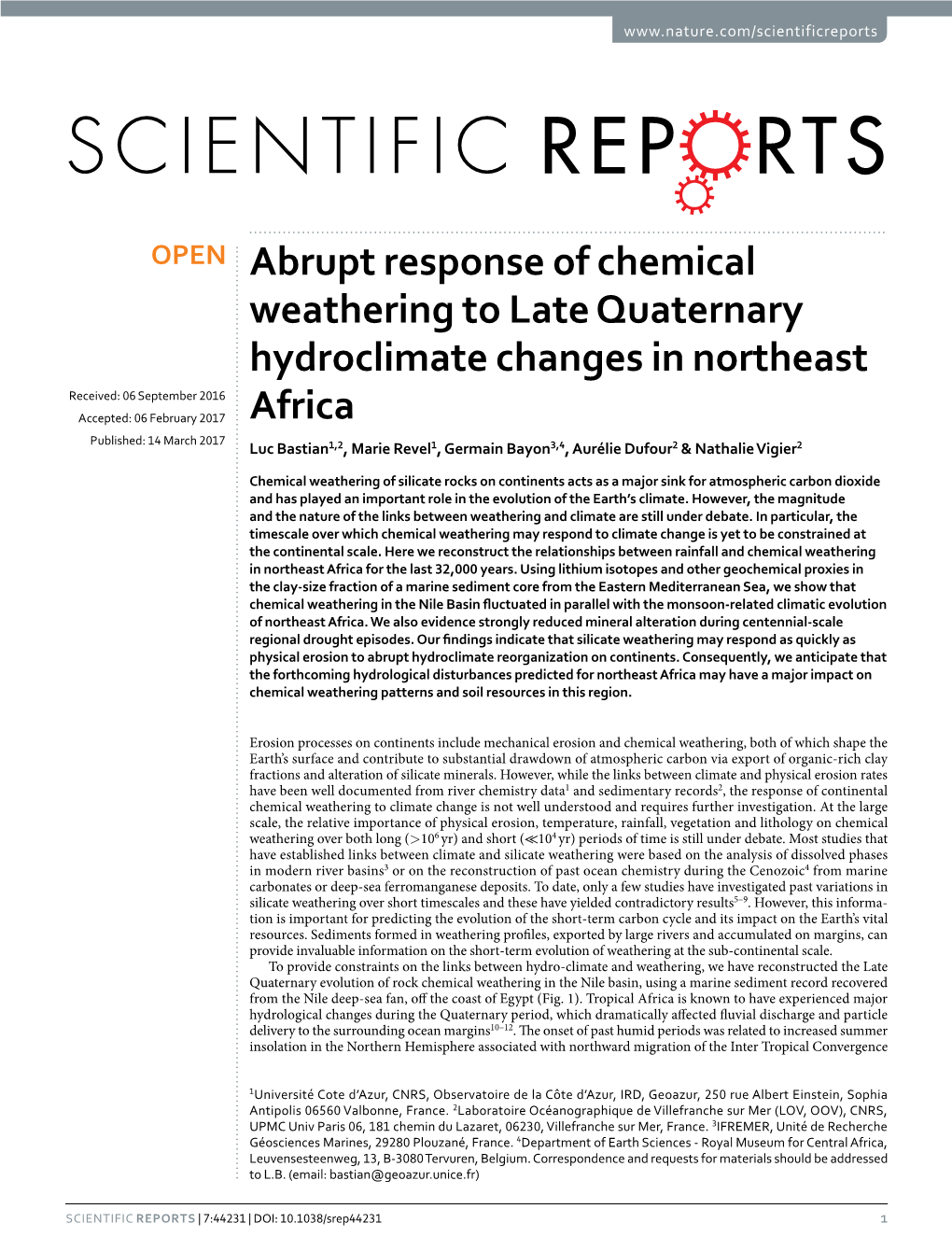 Abrupt Response of Chemical Weathering to Late Quaternary